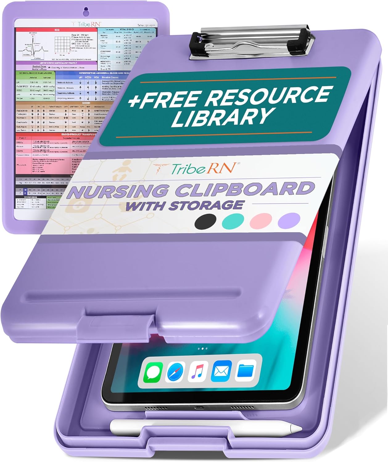 Tribe RN Nursing Clipboard with Storage - Medical Clipboard Nursing Essentials for Nurses and Nursing Students School Supplies with Quick Access Reference Guide (Purple)
