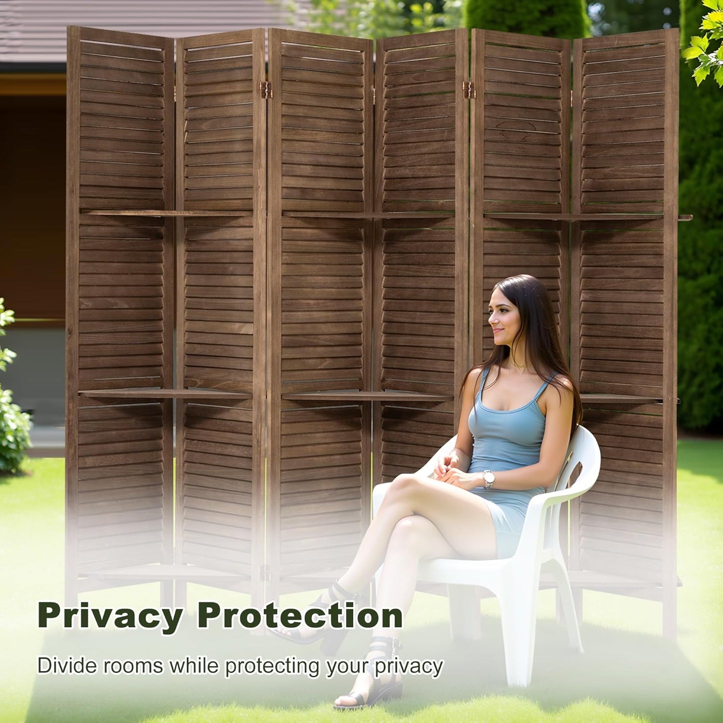 NicBex 6 Panel Room Divider,5.6FT Wood Carved Room Dividers with Display Shelves Folding Privacy Screens Portable Freestanding Partition Wall Dividers for Room Separation, Bedroom Office,Dark Brown - Lumora Desk