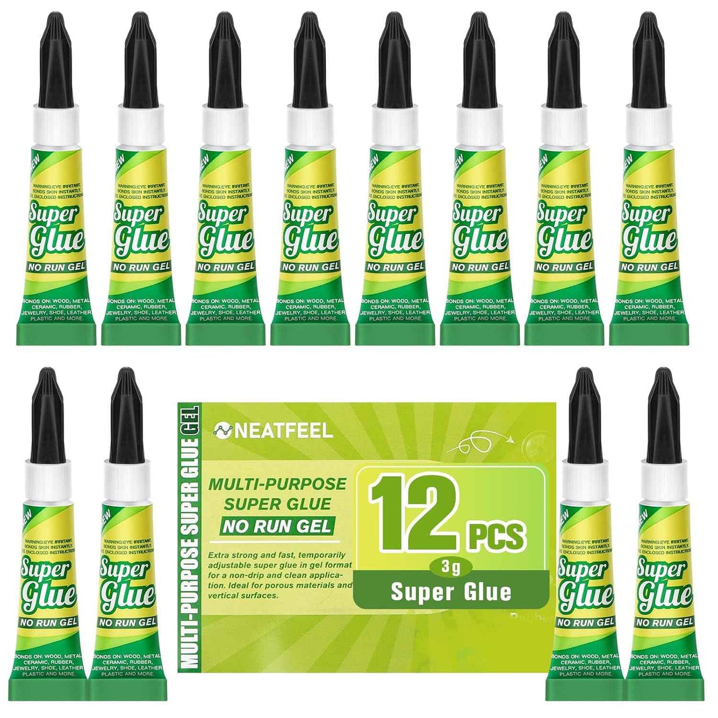 Super Glue Gel Clear 3 Gram (Pack of 12) for Plastic Metal & Wood – Instant CA Adhesive All Purpose Multipack, Cyanoacrylate Glue for Ceramic 3D Printing Shoe Crafts, Strong Bonding Single Use Minis