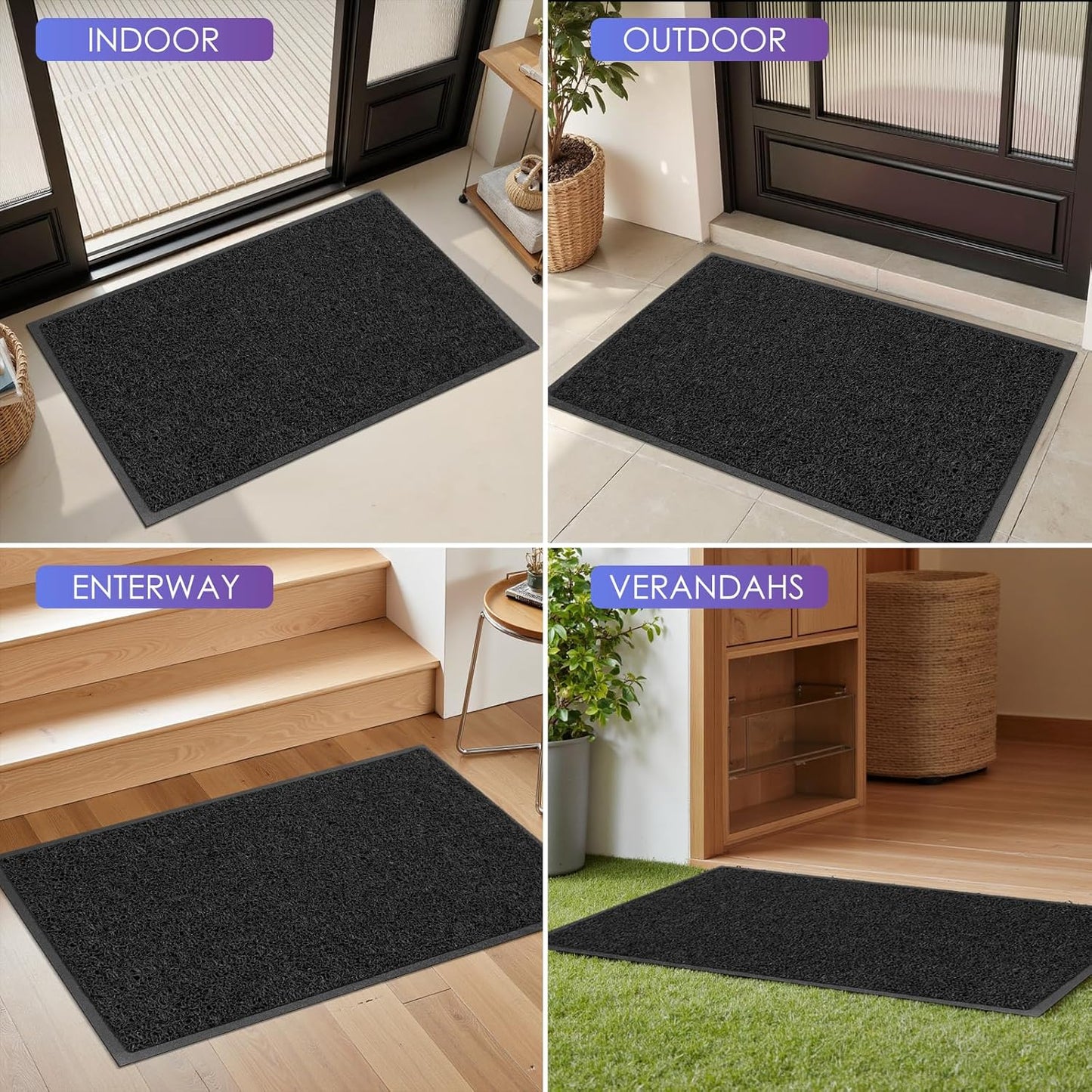 Kuyal Door Mat, 3'x5' Indoor Outdoor Entrance Mat to Trap Dirt and Moisture, Non Slip Waterproof Outdoor Mats, Commercial Floor Inside Outside Entrance, Heavy Duty Durable Welcome Mats, Black