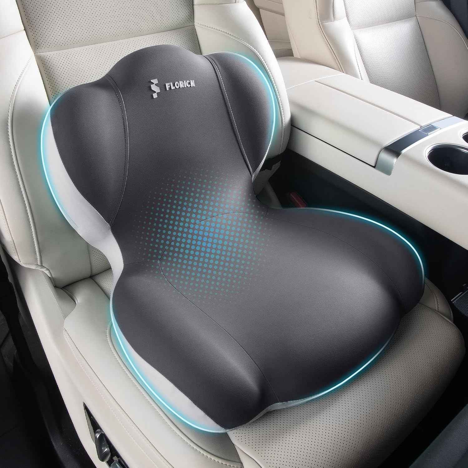 FLORICH Memory Foam Truck Seat Cushion,Car Seat Cushion and Lumbar Support Pillow for Office Chair, Ergonomic Back Support & Sciatica Relief for Long Drives(Beige Grey)