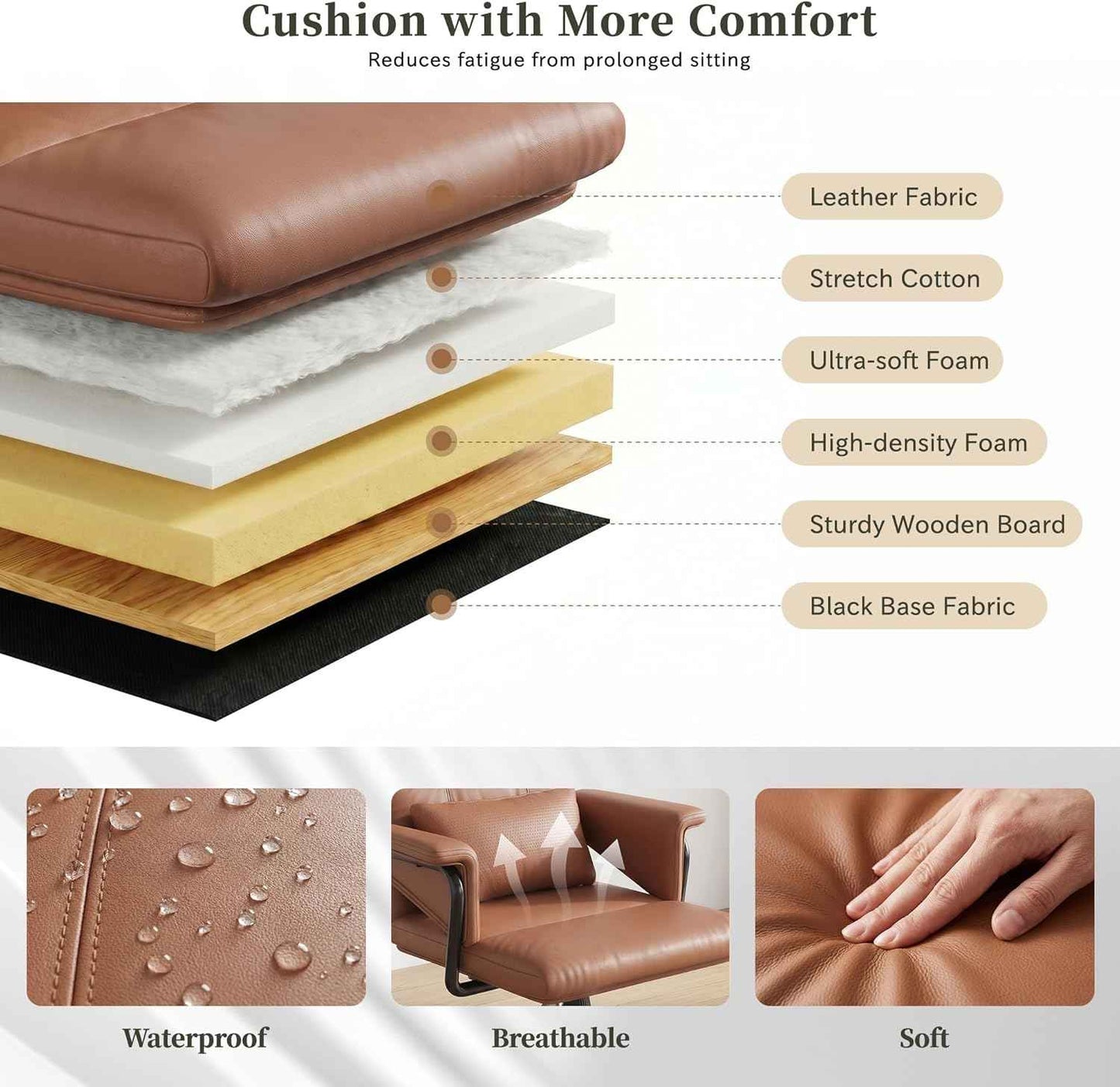 Leather Office Chair, Mid Back Ergonomic Desk Chair with Lumbar Support, Modern Computer Chair with Padded Armrest &Wheels, Height Adjustable Swivel Chair with Tilt Lock (Brown)