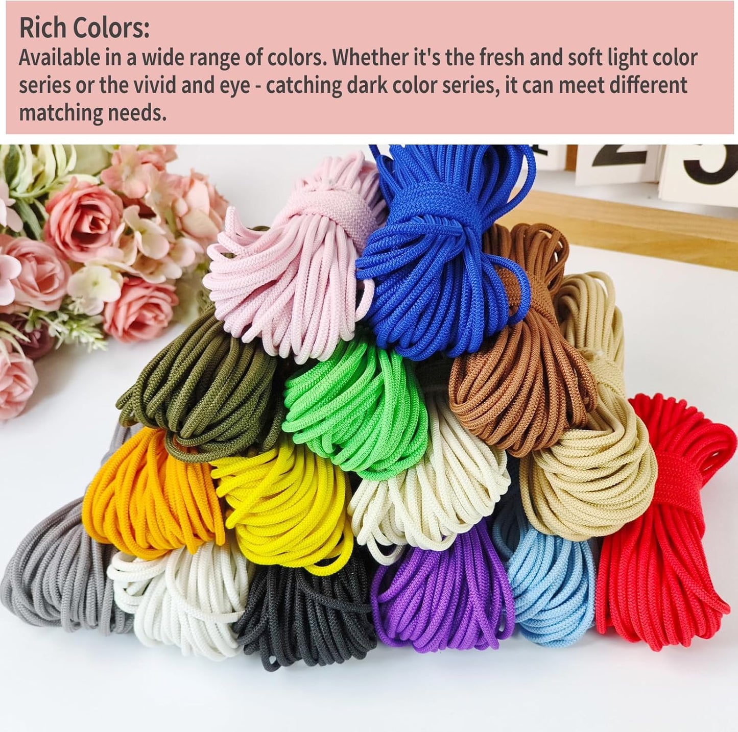 1/8 inch Non-Slip Elastic Band -3mm 15 Yards Soft Elastic Cord Stretch String Braided Thread for Sports Gear, DIY Crafts, Hair Bands, Shoelaces,Apparel Making & Camping Tie Down (Ivory)