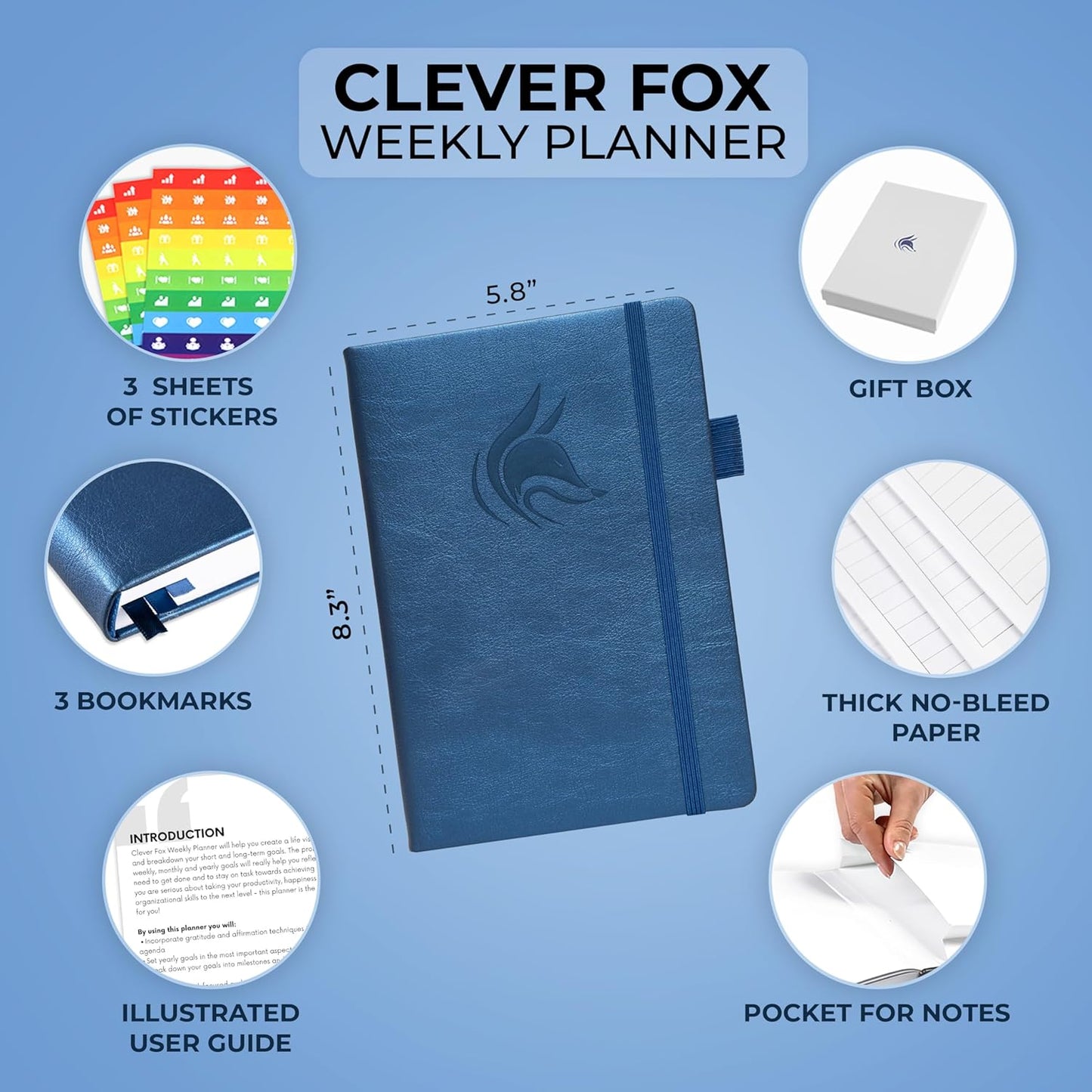 Clever Fox Planner – Undated Weekly & Monthly Planner for Productivity, Time Management & Goals – Organizer Journal – A5 (Mystic Blue)