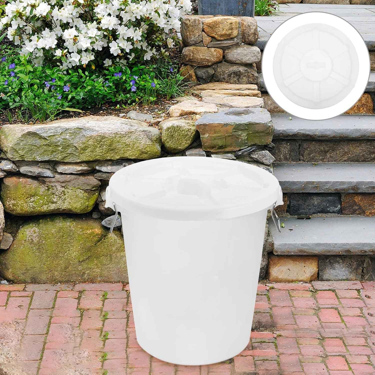Unomor Garbage Can Lid 45l Thickened White Storage Bin Cover Outdoor Trash Can Sanitation Lid Waterproof for Rounded Waste Bin