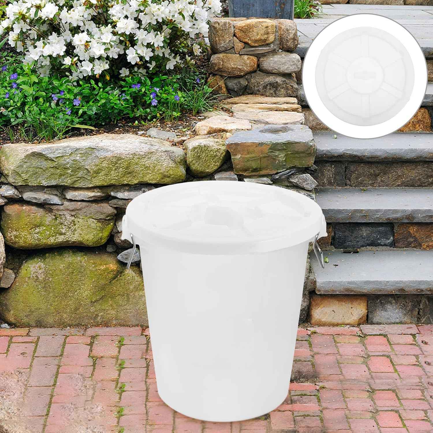 Unomor Garbage Can Lid 45l Thickened White Storage Bin Cover Outdoor Trash Can Sanitation Lid Waterproof for Rounded Waste Bin