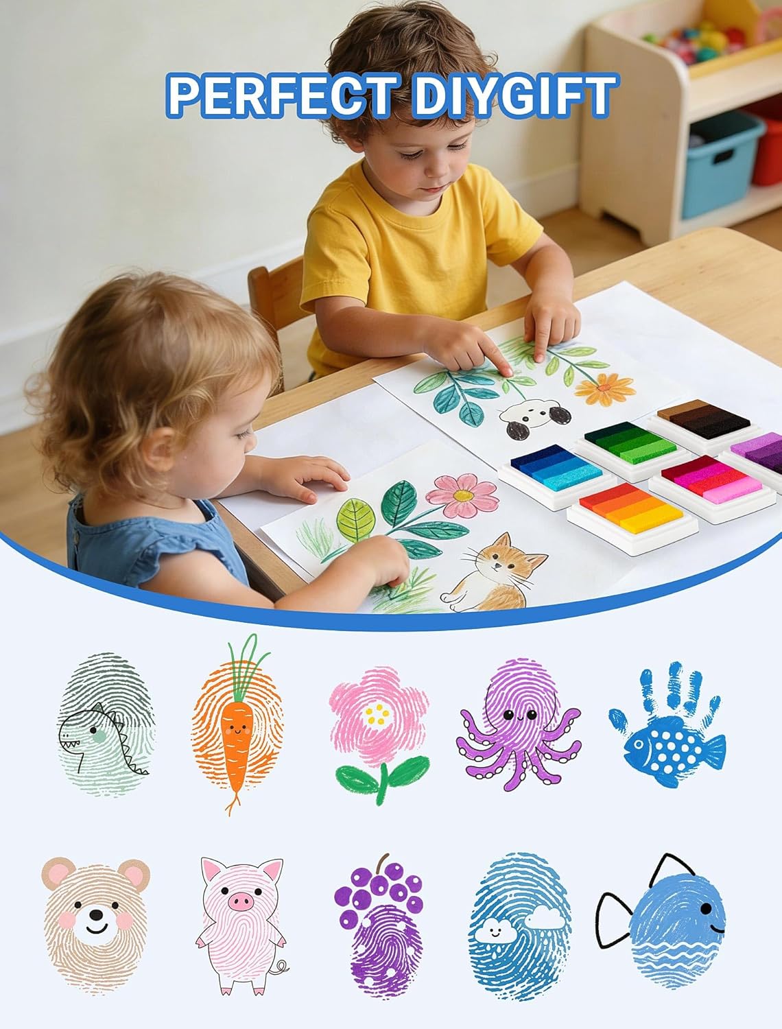 MERDTTES Rainbow Craft Ink Pads, Washable Finger Ink Pads for Stamps for Kids DIY, Paper, Wood Fabric, Scrapbooking, Rubber Stamps