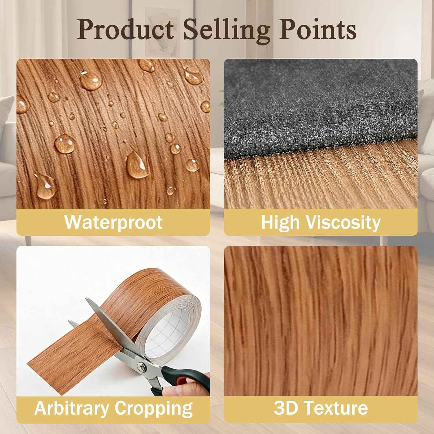 GSCIT Club Red Oak Wallpaper, 2.4 inch X 15ft Self Adhesive Wood Grain Repair Tape Walnut Repair Patch for Tables, Chairs, Baseboards, Doors, Windows, Floors, Handicraft DIY.