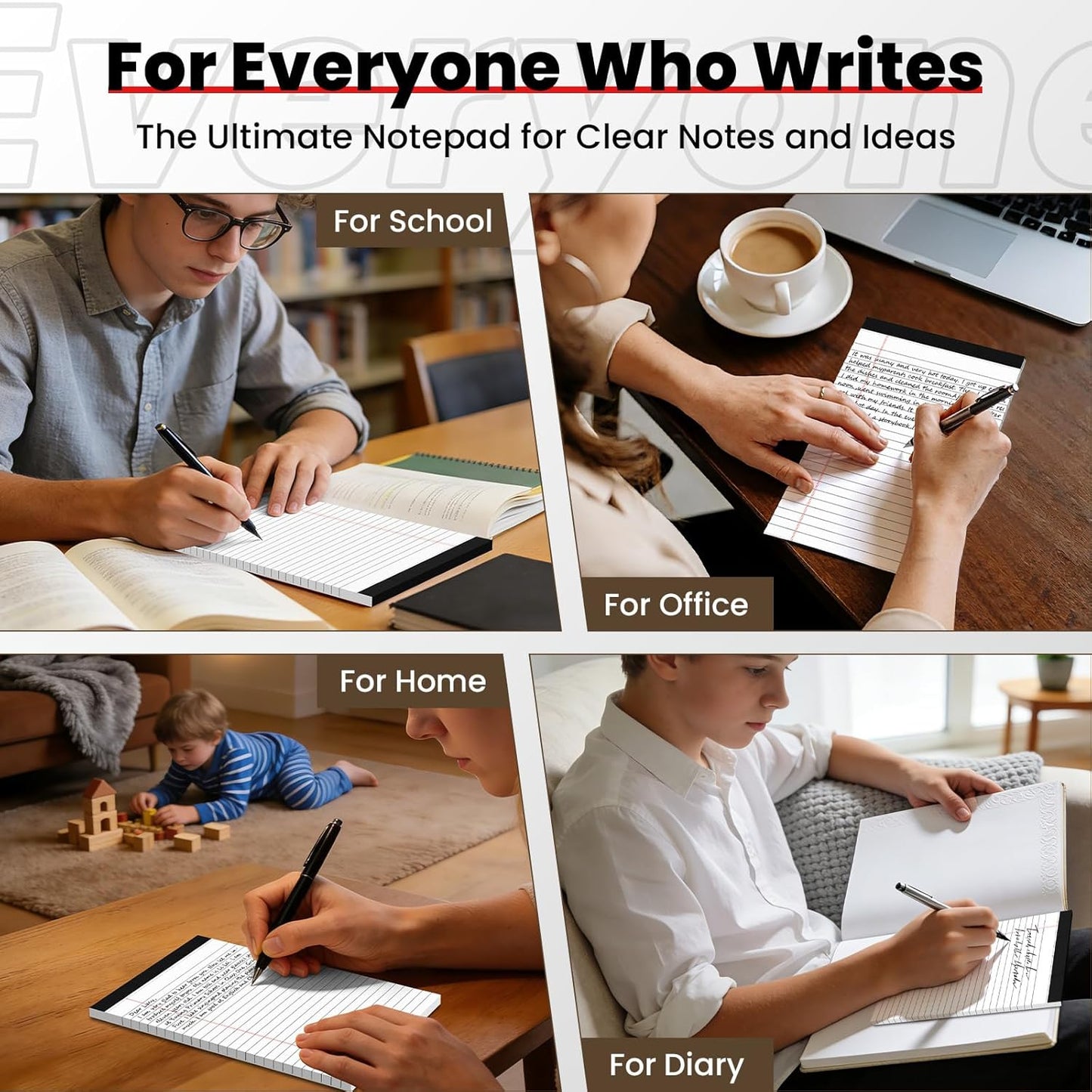 6 Pack Notepads 5x8, Small Legal Pads Narrow College Ruled, 30 Sheets/Pack, Perforated Notebook - White Note Pads for School, Memo, Note Taking, Teacher & Office Supplies, Writing Pads of Paper