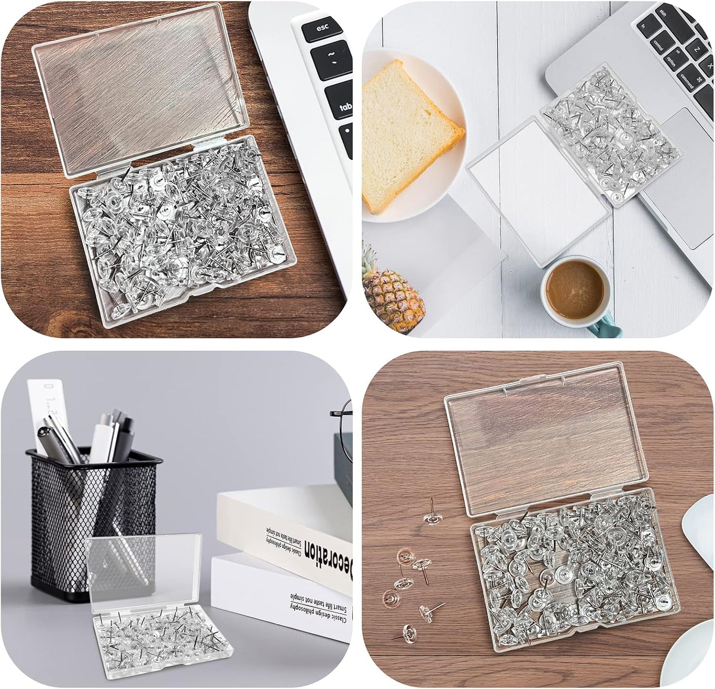 Clear Thumb Tacks for Wall Hangings Plastic Clear Push Pins 150 Count for Cork Board Flat Head Thumb Tacks for Bulletin Board Posters Photos Postcards Maps Office Home Decorative(150), XBH