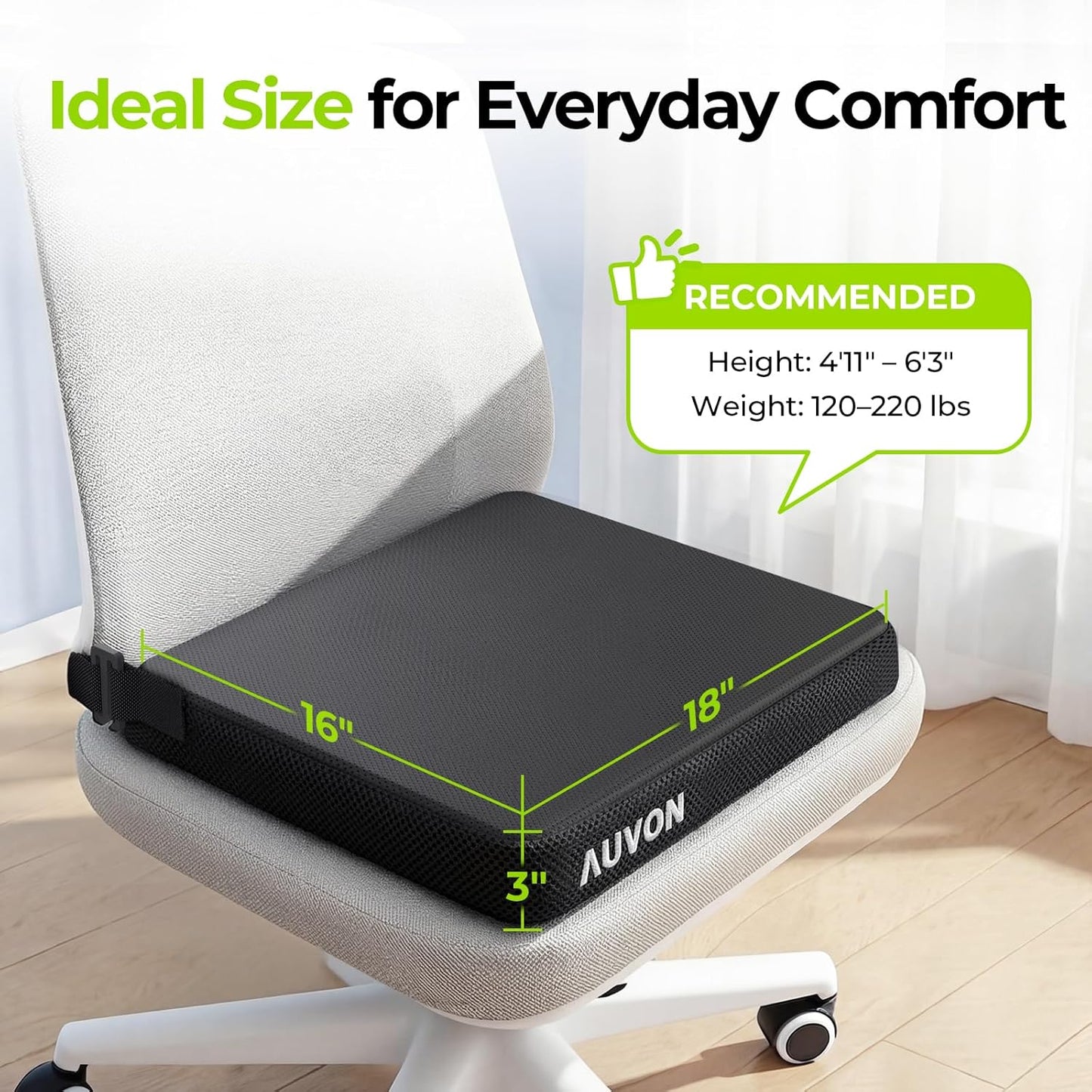 AUVON Cooling Gel Seat Cushion for Long Sitting, Memory Foam Chair Cushions for Back & Sciatica Relief, Anti-Slip Office Chair Cushion with Strap & Breathable Cover for Car Seat, Wheelchair, Home Use
