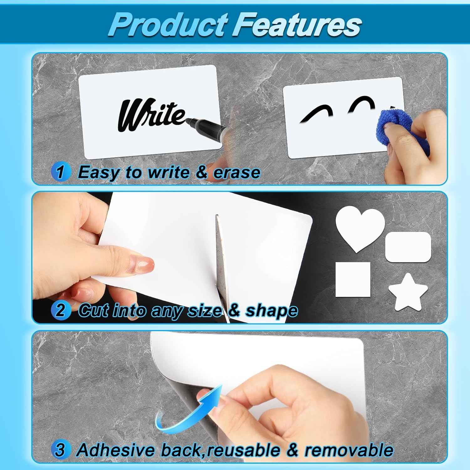 12 Pack Dry Erase Sticky Notes 3x5 inch Reusable Whiteboard Stickers Mini Dry Erase Sticky Notes Removable Sticky Labels with Wipe Cloth for Labels, Lists