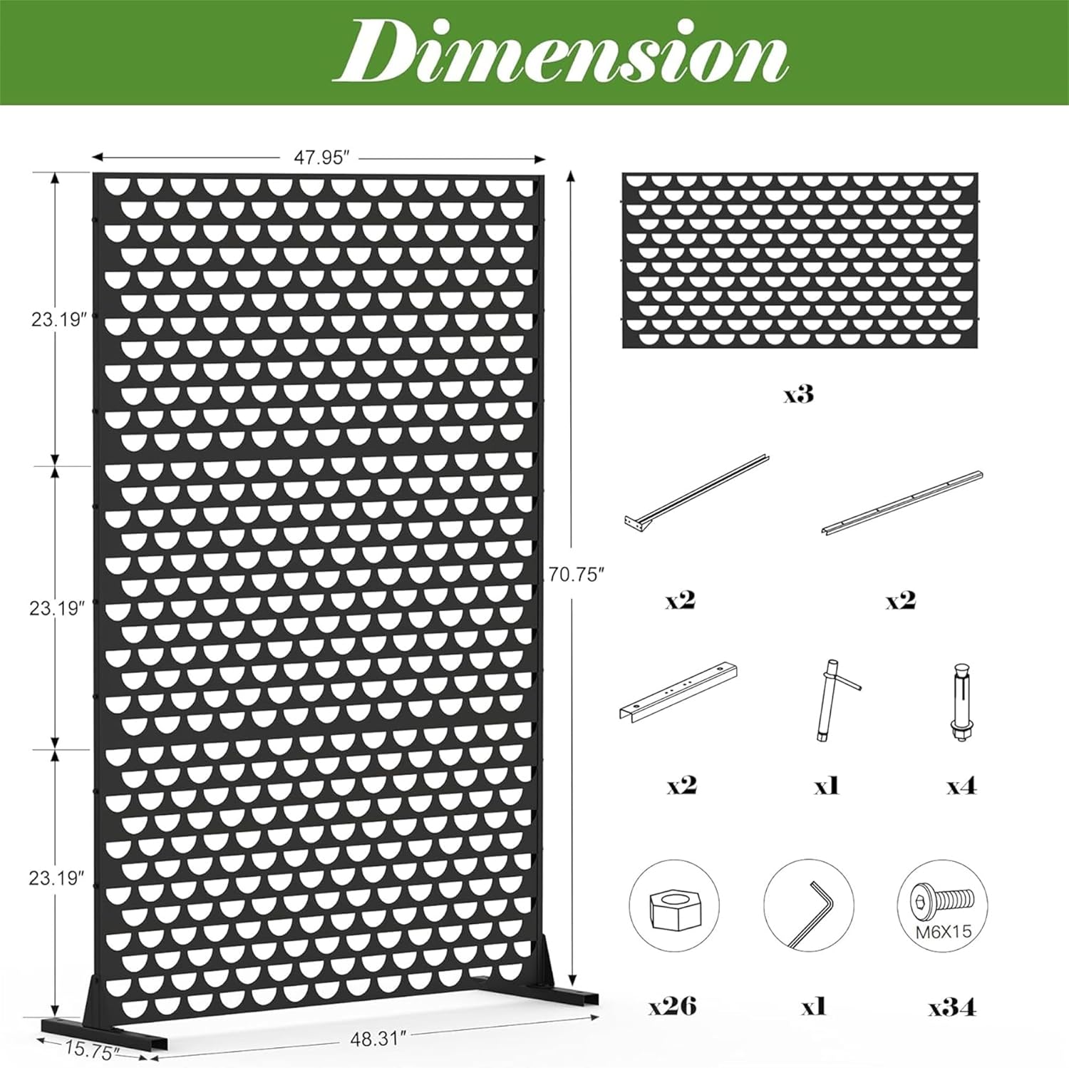 NicBex Room Divider 1 Panel Room Dividers with Semicircle Pattern Design Partition Room Dividers and Metal Privacy Screens Wall Divider for Outdoor, Room Separation,48.31"W x 15.75"D x 70.75"H, Black - Lumora Desk