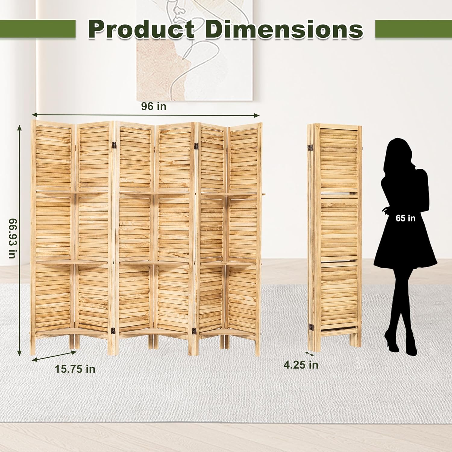 NicBex 6 Panel Room Divider,5.6FT Wood Carved Room Dividers with Display Shelves Folding Privacy Screens Portable Freestanding Partition Wall Dividers for Room Separation, Bedroom Office,Natural Wood - Lumora Desk