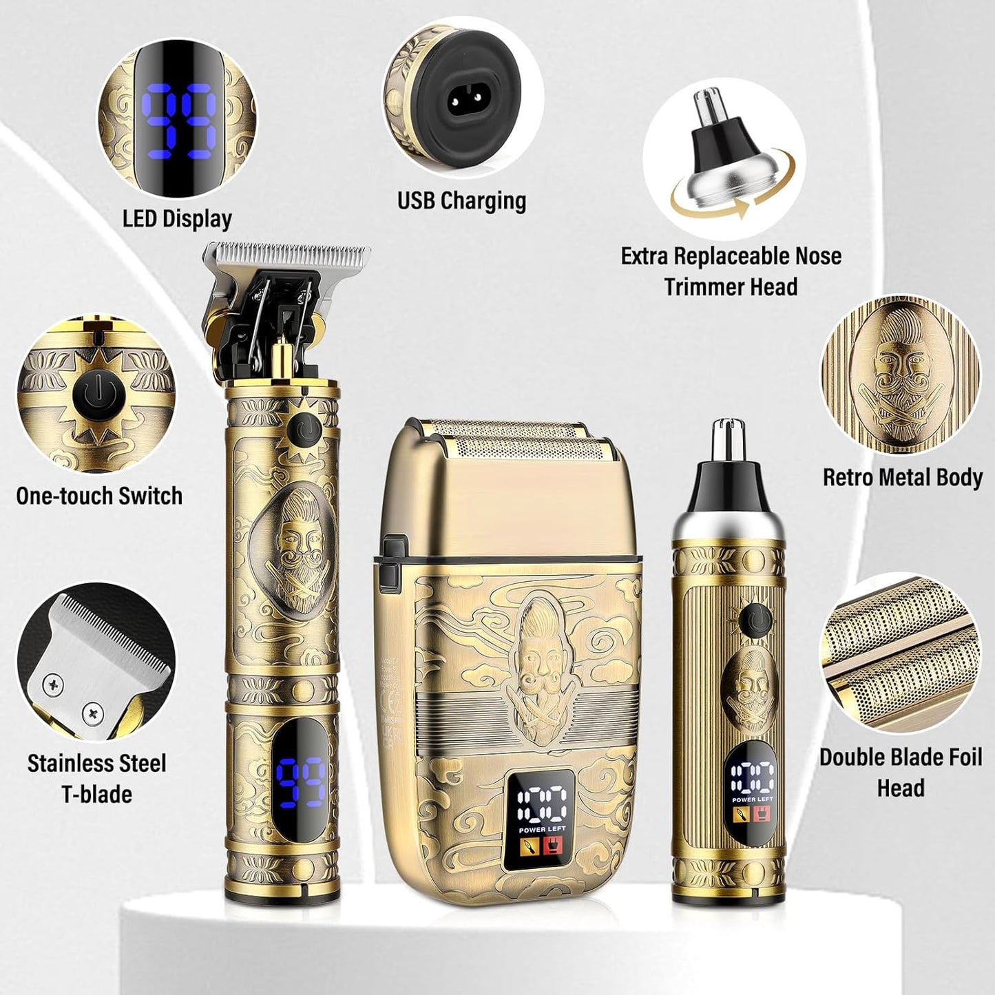 Professional Hair Trimmer Hair Clippers for Men, Nose Hair Trimmer Men's Shaver Set,Cordless T-Blade Beard Trimmer Barber Clippers,Electric Foil Shavers Razor for Men Haircutting Kit