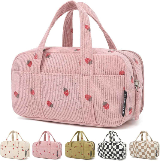 Large Pencil Case Pouch,Extra Big Pencil Bags with Zipper,Cute Corduroy Pencil Pouch with 5 Compartments,Pen Bag Wide Opening,Pencil Pouch Organizer, Pencil Box for Teen Girls Adults (Pink)