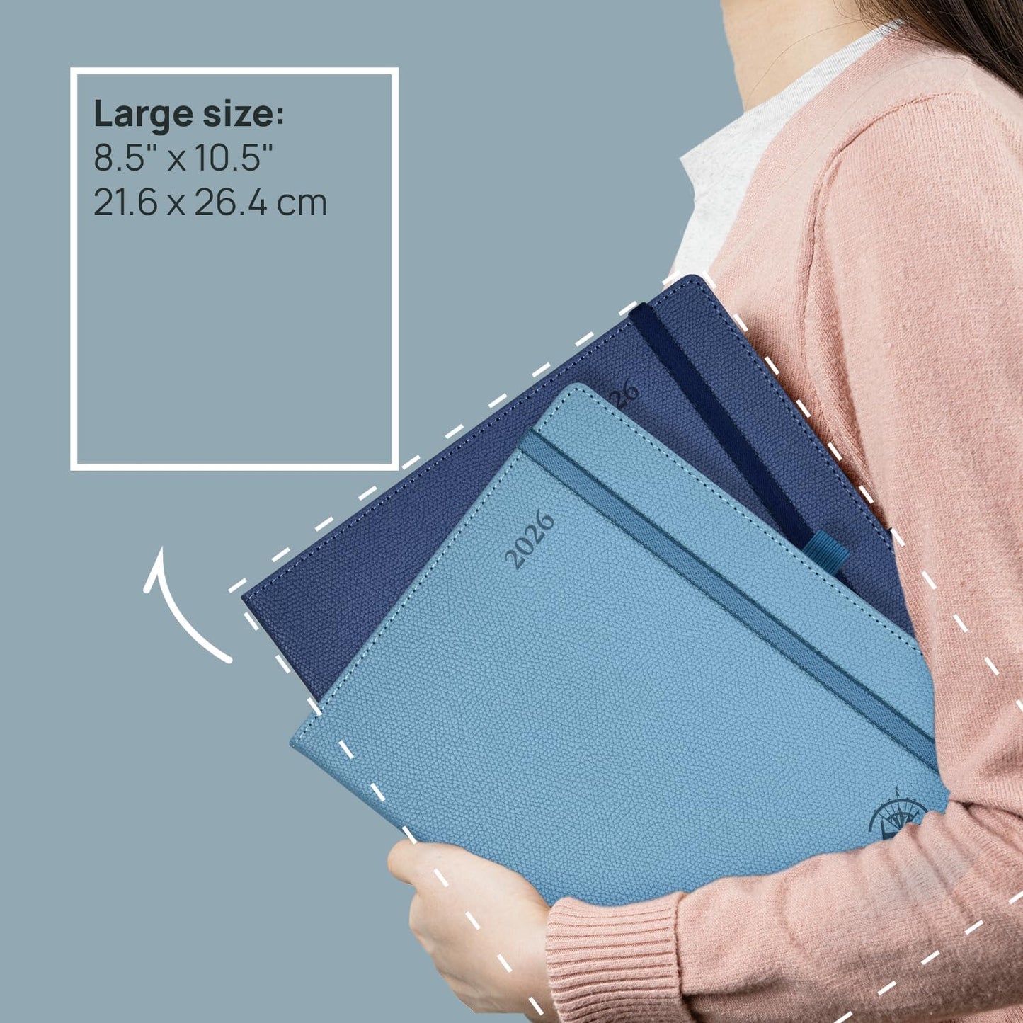 POPRUN Weekly Planner 2026 Calendar (Large 8.5" x 10.5") 12 Months Notebook with Horizontal Layout, Leather Hardcover, Inner Pocket, 100GSM Thick Paper, Pen Holder - Midnight Green