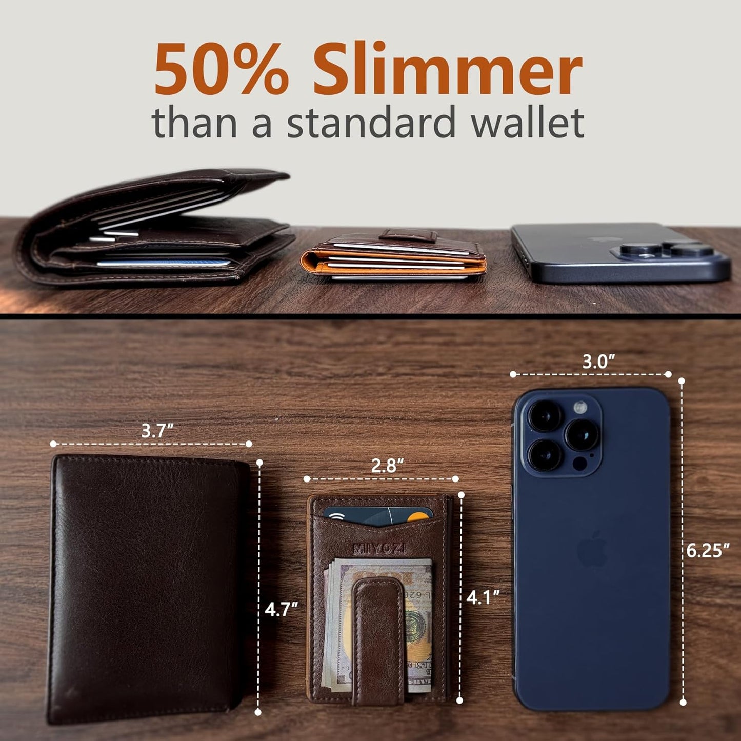 Airtag Wallet for Men- with Money Clip Gift Boxed, Magnetic Closure Slim Genuine Leather Front Pocket Wallet, 4.1"x 2.8", RFID Blocking