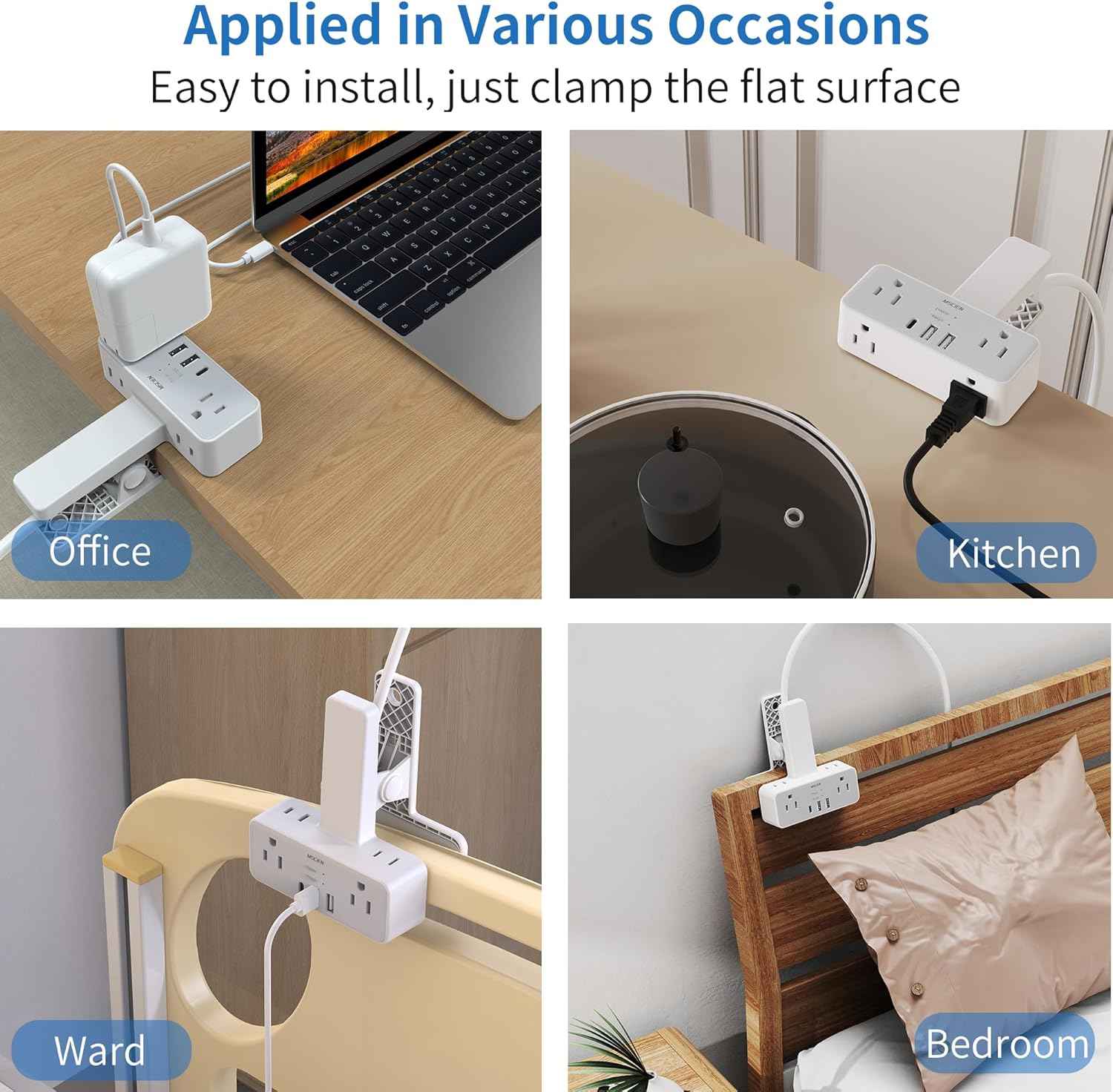 Desk Clamp Power Strip with USB Ports, Mscien 6 FT Extension Cord with Multiple Outlets, Surge Protector Power Strip with 6 Outlet & 3 USB(1 USB C), Desk Mount Edge Extension Cord for Home Office