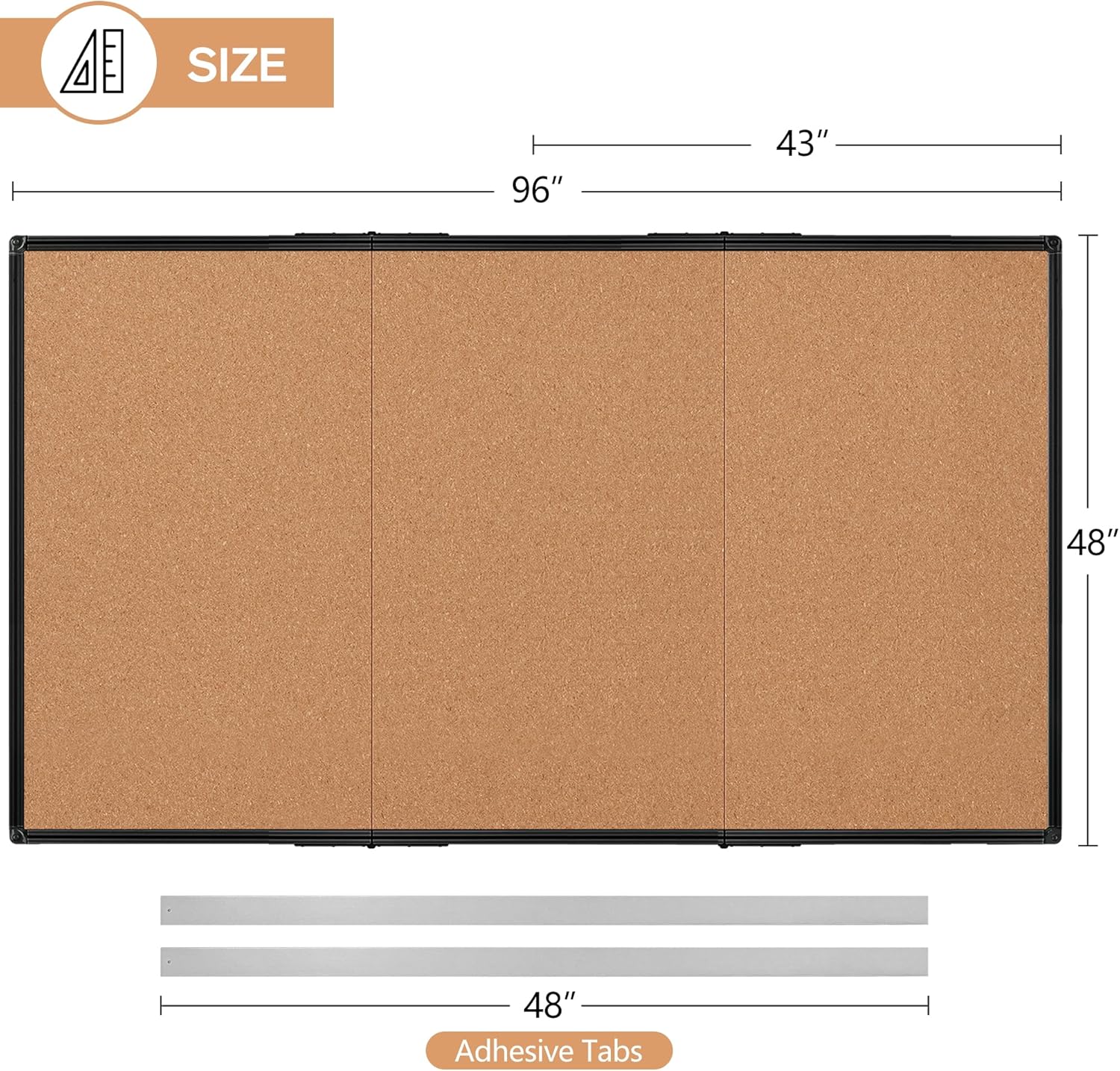 Board2by Extra Large Cork Bulletin Board 96" X 48", Foldable Notice Pin Board for Wall, Black Aluminum Framed 8'x4' Corkboard, Wall Mounted Noticeboard with 36 Push Pins for School, Home & Office - Lumora Desk