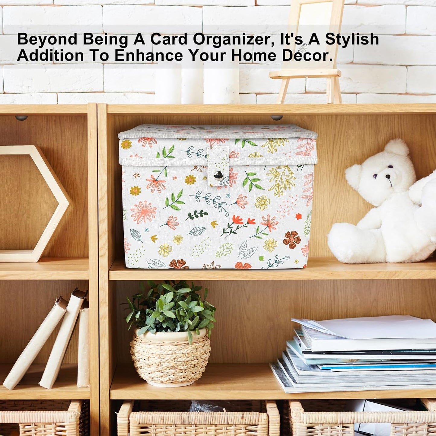 Sturdy Fabric Greeting Card Organizer Storage Box with 12 Removable Dividers - Store 140+ Cards, Oxford Cloth Card Holder for Photos, Crafts, Envelopes, Scrapbooking, Paper, Stickers Holder