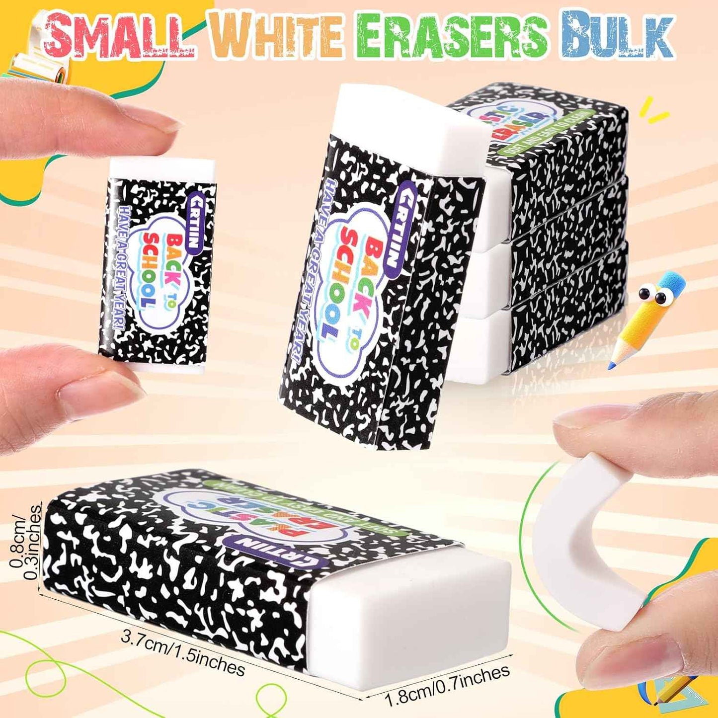 Crtiin 100 Pack Back to School Erasers Bulk End of Year Gifts from Teacher Small White Erasers End of Year Gifts for Students School Classroom Office Graduation Supplies