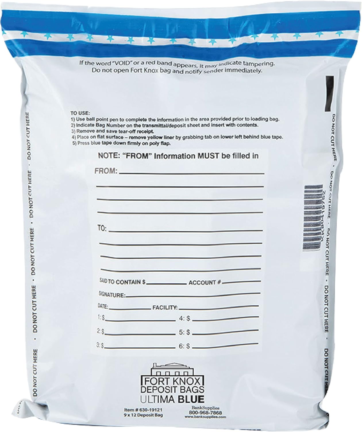 BankSupplies Ultima Blue Dual Pocket White Deposit Bags |15W x 20H | Pack of 500 | Transit, Transfer, Valuables | Tamper Evident Tape | Captive Flap Closure | Security Deposit Bag