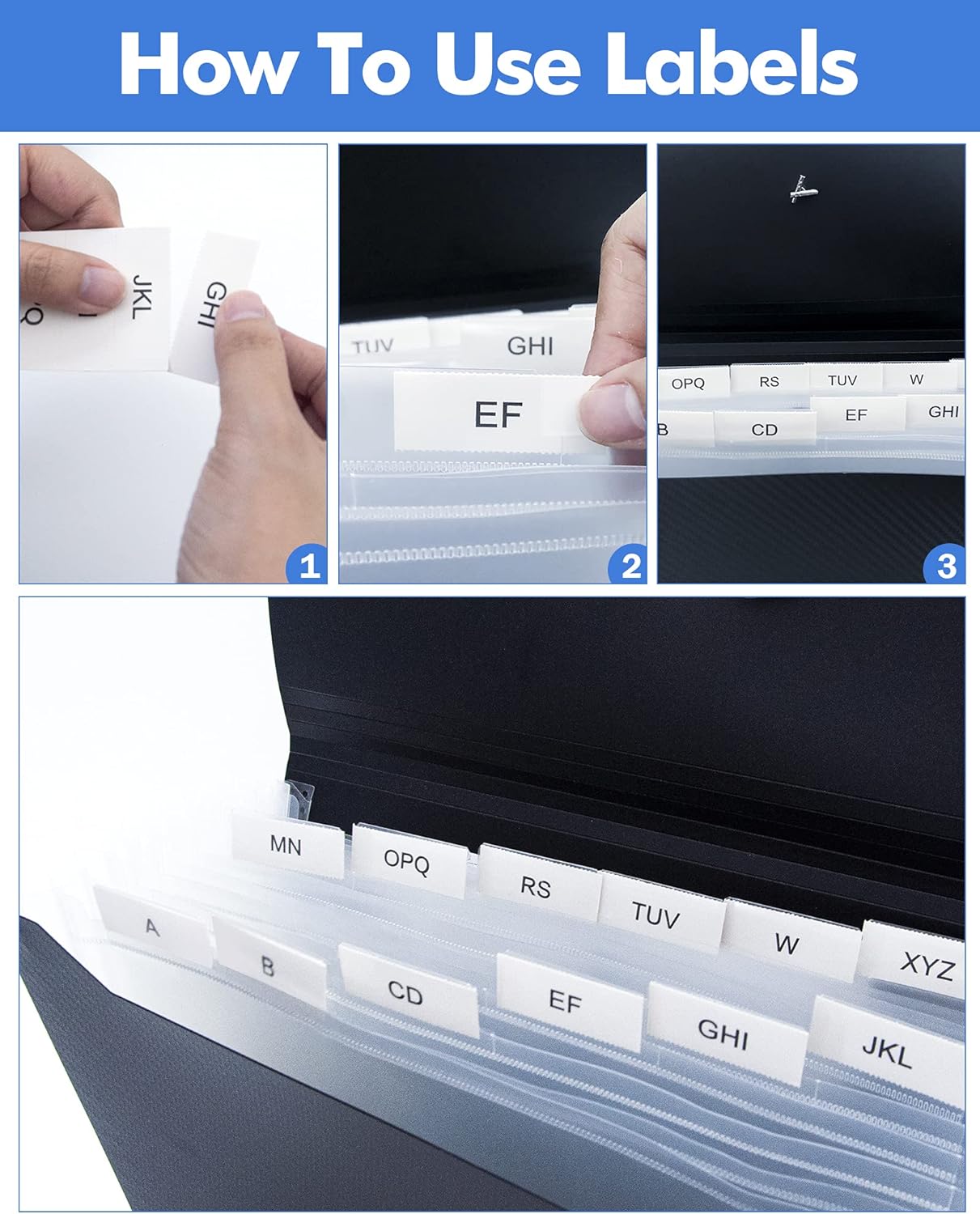 Expanding File Folder with Tabs, 13 Pockets File Organizer Accordion File Holder ，with Elastic Buckles Closure, A4 Paper Document Organizer for Home School Office