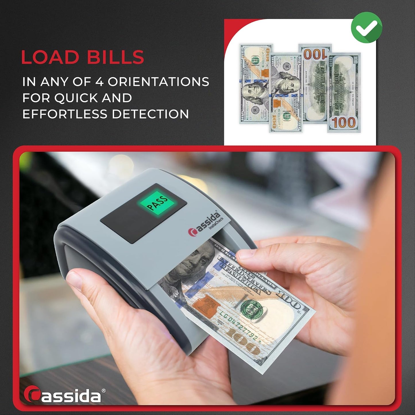 Cassida InstaCheck Small Footprint, Easy to Read Automatic Counterfeit Detector with Infrared, Magnetic and Ultraviolet Sensors, Compact and Lightweight Grey 11-3/4" x 9-1/2"