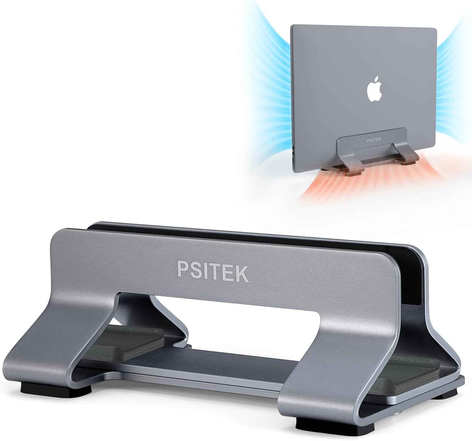 Aluminum Vertical Laptop Stand Dock Holder, Adjustable Slot Width 12-42mm, Space-Saving Upright Storage for MacBook and Laptops