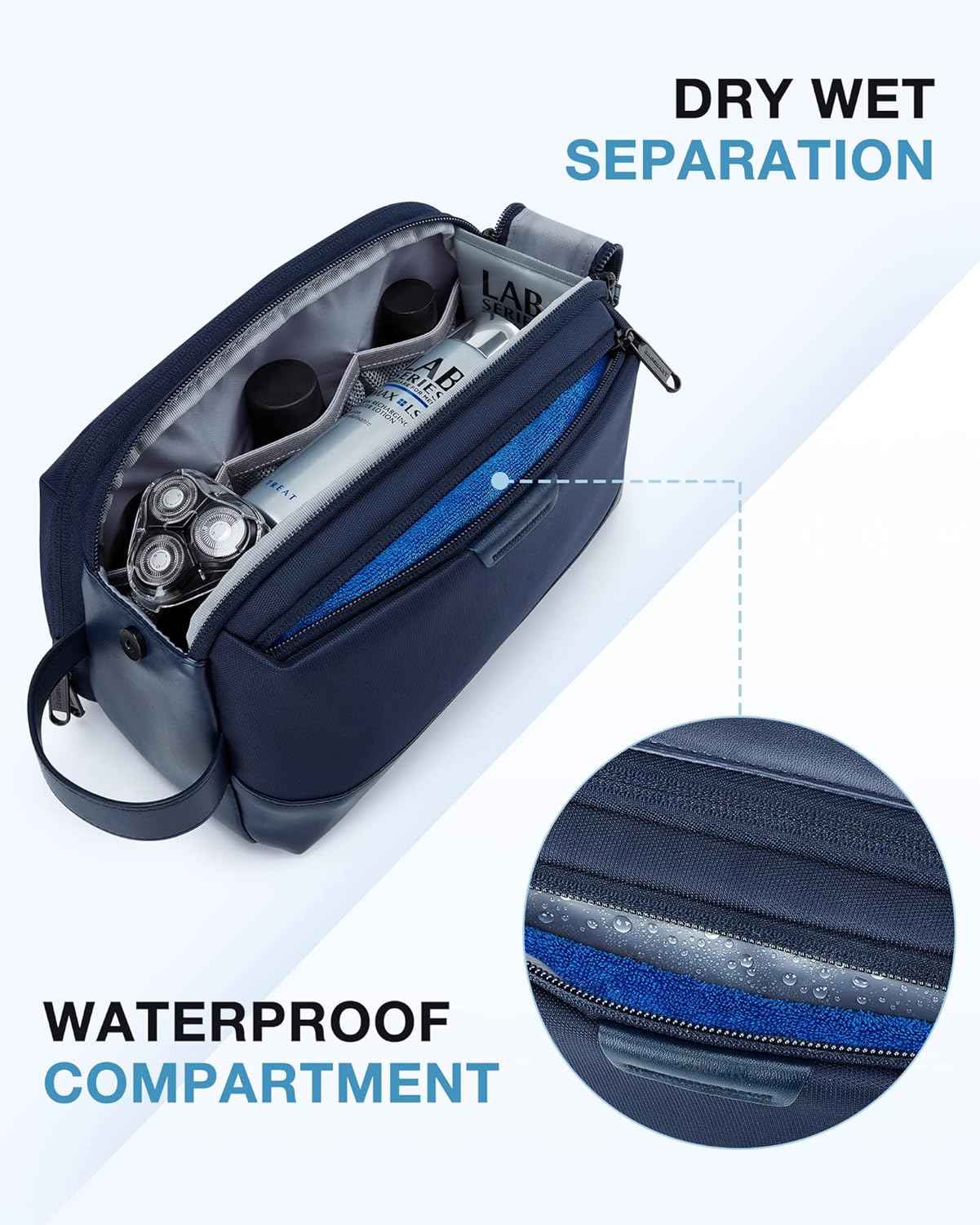 BAGSMART Toiletry Bag for Men, Large Travel Toiletry Organizer, Dopp Kit Water-resistant Shaving Bag for Toiletries Accessories - Nvay Blue