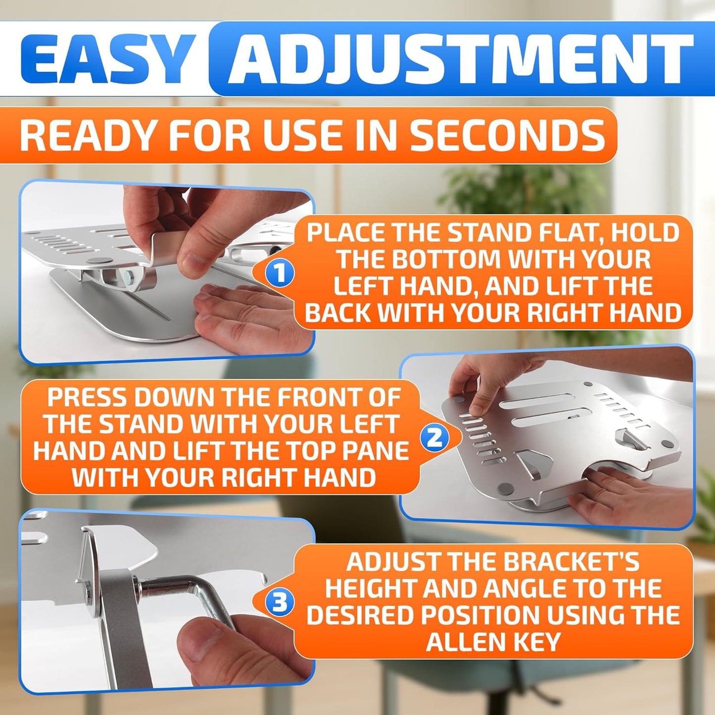 Laptop Stands Height & Angle Adjustable Computer Stand for Laptop -Portable Computer Holder for Desk with Ventilation Slots for Enhanced Airflow - Adjustable Laptop Stands for Desk with Silicone Pads