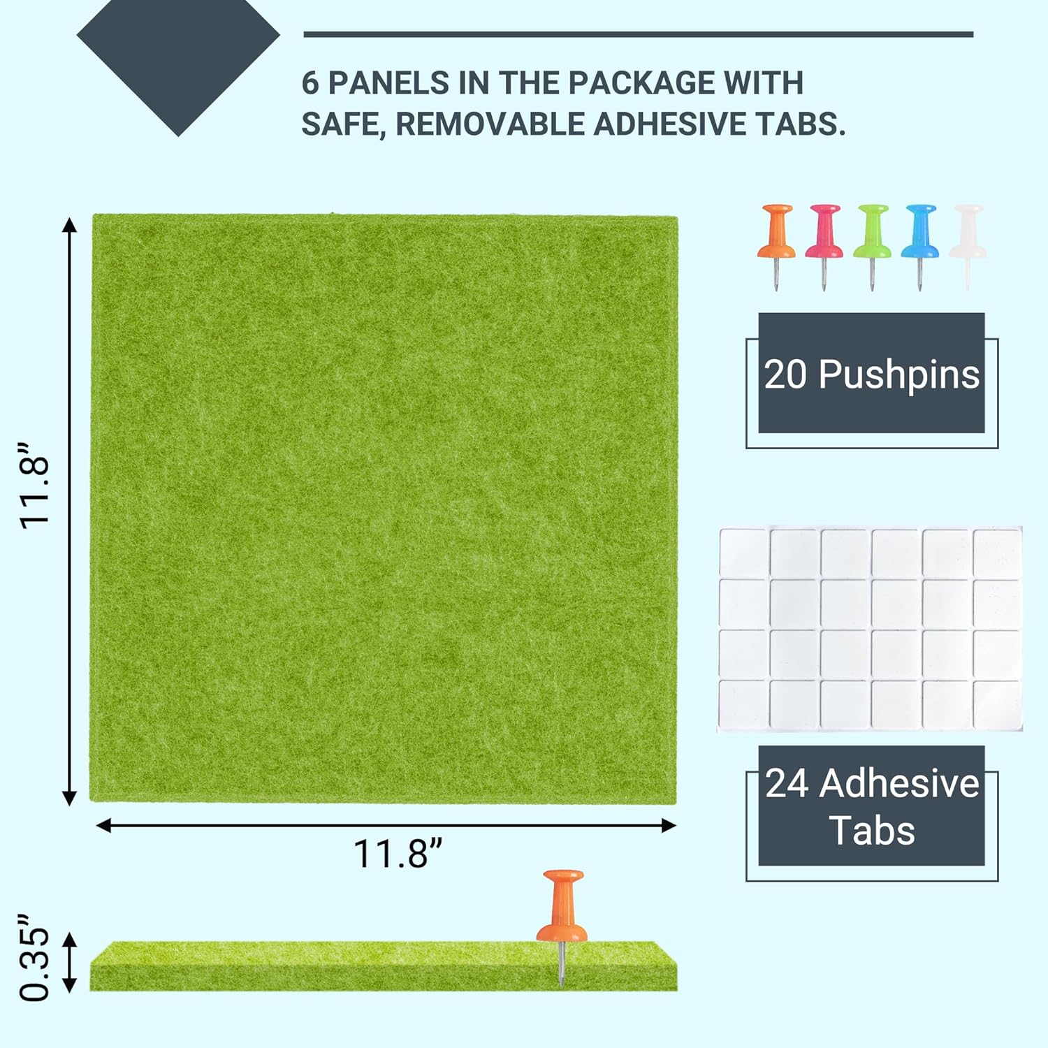 AKTOP Cork Board Bulletin Board 24"x36", 6 Pack Removable Felt Cork Board Tiles for Wall, Large Corkboard Notice Pin Board for Office, School & Home,24 Safe Adhesive Tabs, 20 Push Pins, Grass Green - Lumora Desk
