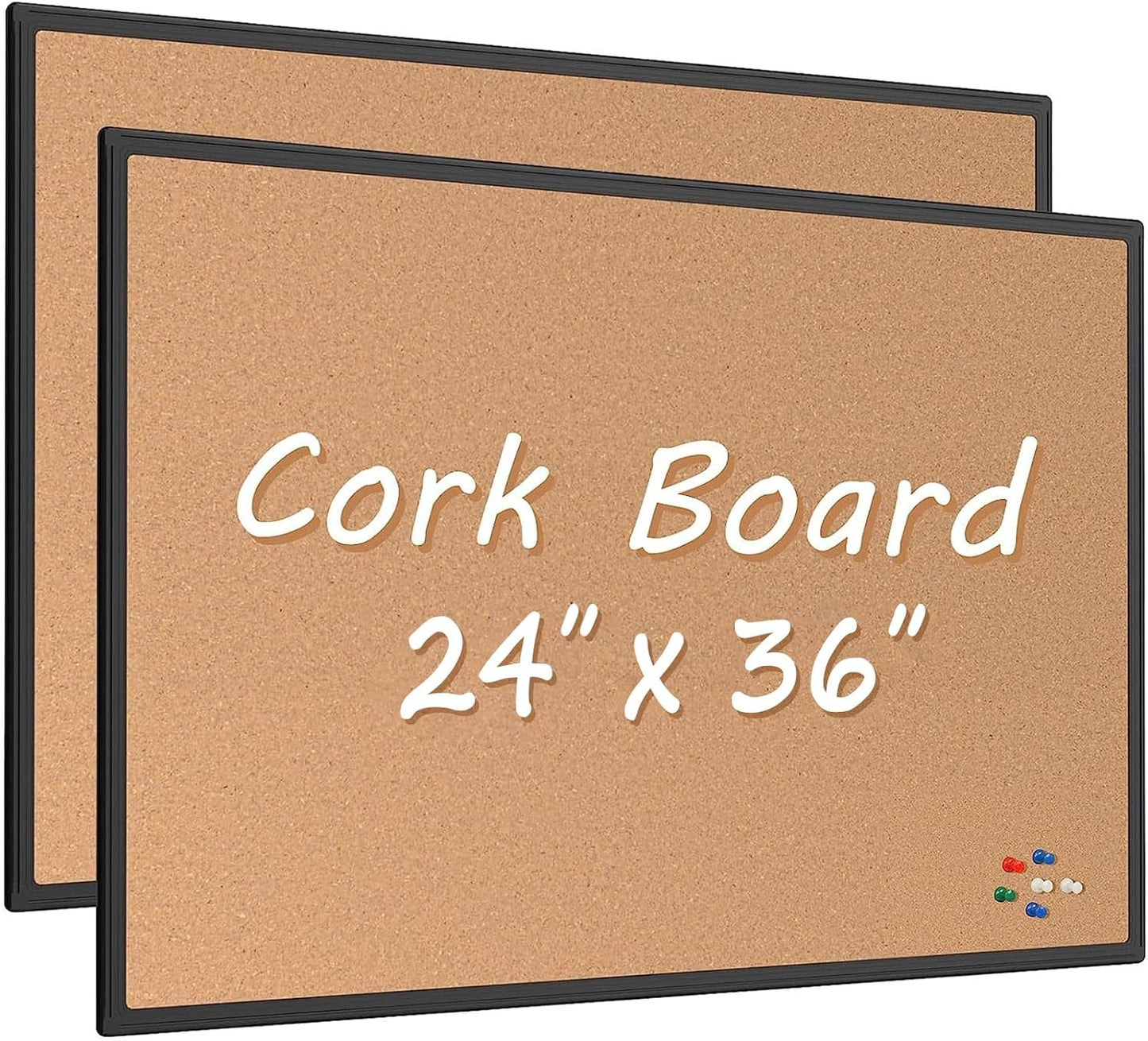 Board2by 2-Pack Cork Board Bulletin Board 24 x 36, Black Aluminium Framed 2 x 3 Corkboard, Office Board for Wall Cork, Large Wall Mounted Notice Pin Board with 32 Push Pins for School, Home & Office - Lumora Desk