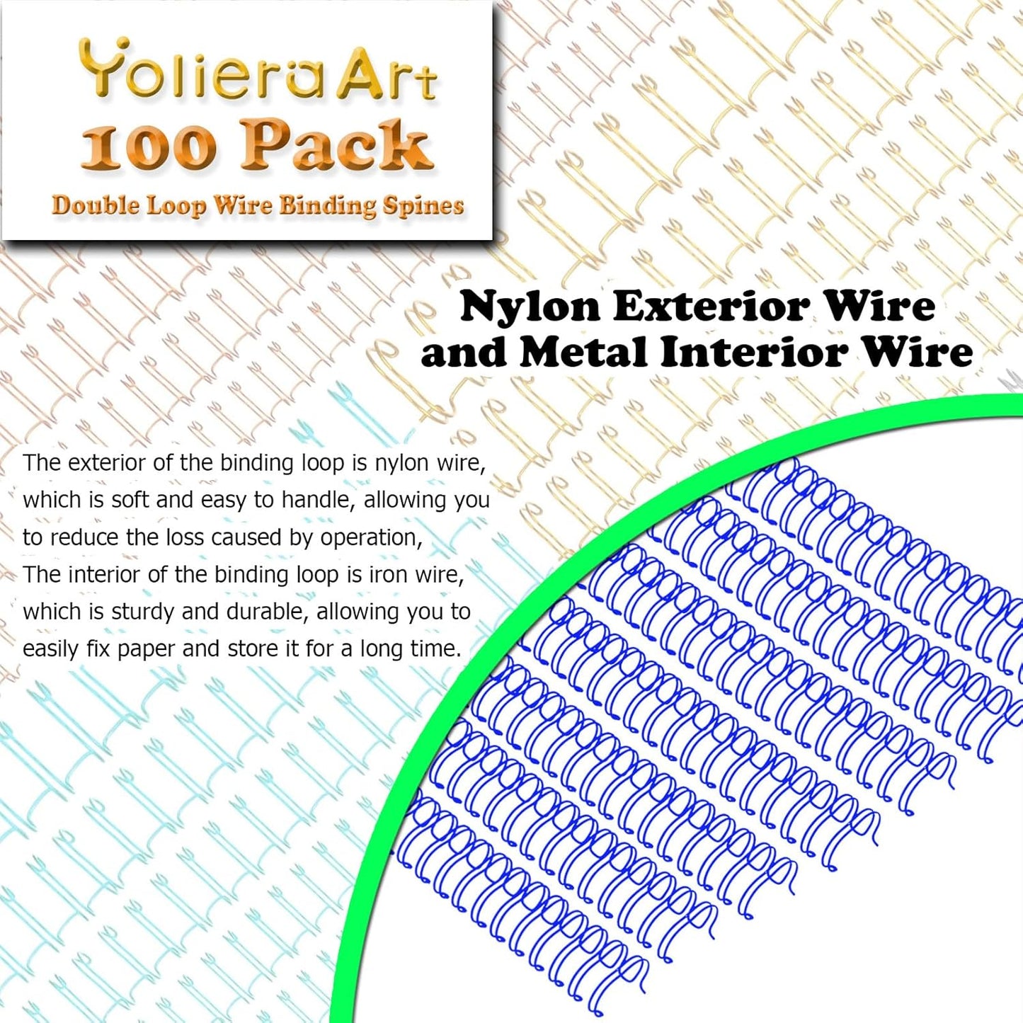 3 to 1 Pitch Twin Loop Wire Binding Spines, 3/8 Inch Book Binder Combs, 100 Pack Spiral Binding Coils for Booking Binder Machine, Students and Coworkers (60 Sheet Capacity, Blue)