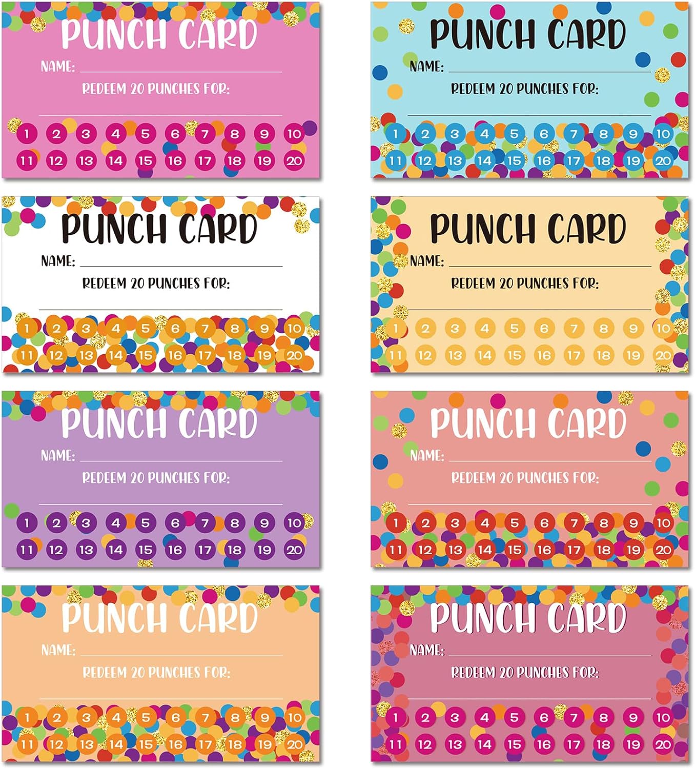 Fumete 400 Pcs Punch Cards for Classroom Reward Cards Behavior Incentive Loyalty Awards for Kids Students Teachers School Business, 8 Styles, 3.5 x 2 in(20 Polka Dots Punches Style)