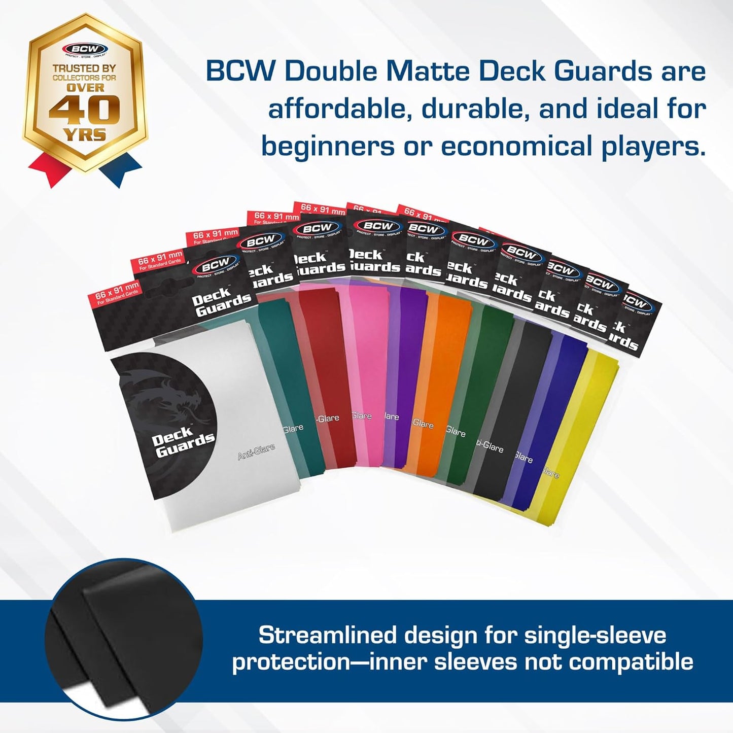 BCW Deck Guard Double Matte Card Sleeves – 500 Count (10 Packs of 50) – Acid-Free, No PVC – Fits 2.5" x 3.5" Game Cards – Archival Safe Card Protection – Brown
