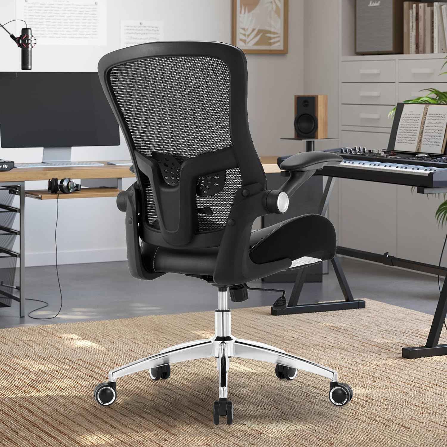 Big and Tall Office Chair 400lbs, Ergonomic Desk Chair with Wide 3D Modeling Foam Seat Cushion Heavy Duty Computer Chair with Adjustable Lumbar Support & Arms, Mesh Executive Chair for Home Office