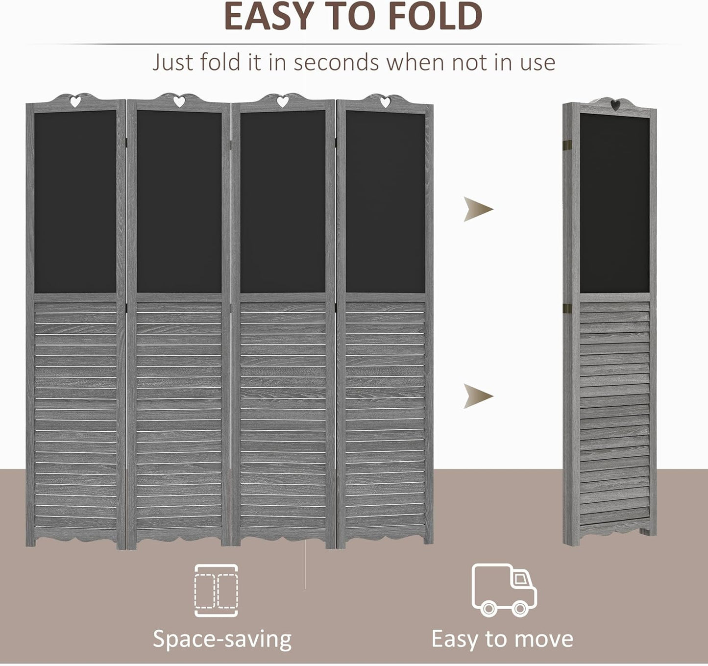 NicBex Room Divider 4 Panel Room Dividers with Black Boards Partition Room Dividers and Folding Privacy Screens 5.5 FT Wall Divider for Home, Office, Room Separation,63.75"W x 0.75"D x 67.75"H,Gray - Lumora Desk