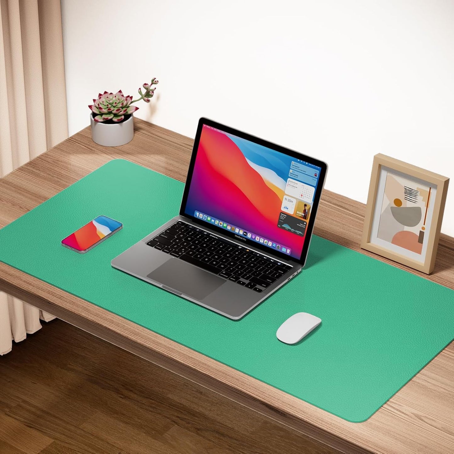 Boutilon Leather Desk Pad Protector,Non-Slip Mouse Pad,Laptop Desk Pad,Office Mouse Mat,Waterproof Leather Desk Blotter,Desk Writing Pad for Office and Home (L-Light Green,35"x 17")
