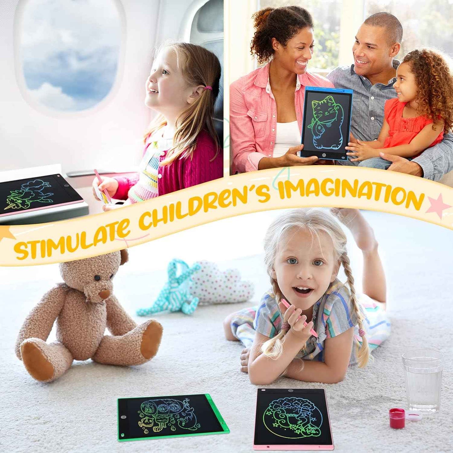 Epakh 4 Pcs 12 Inch LCD Writing Tablet Doodle Board for Kids Digital Erasable Drawing Pad with Colorful Screen Educational Christmas Gift for 3-10 Years Old Girls Boys(Colorful)