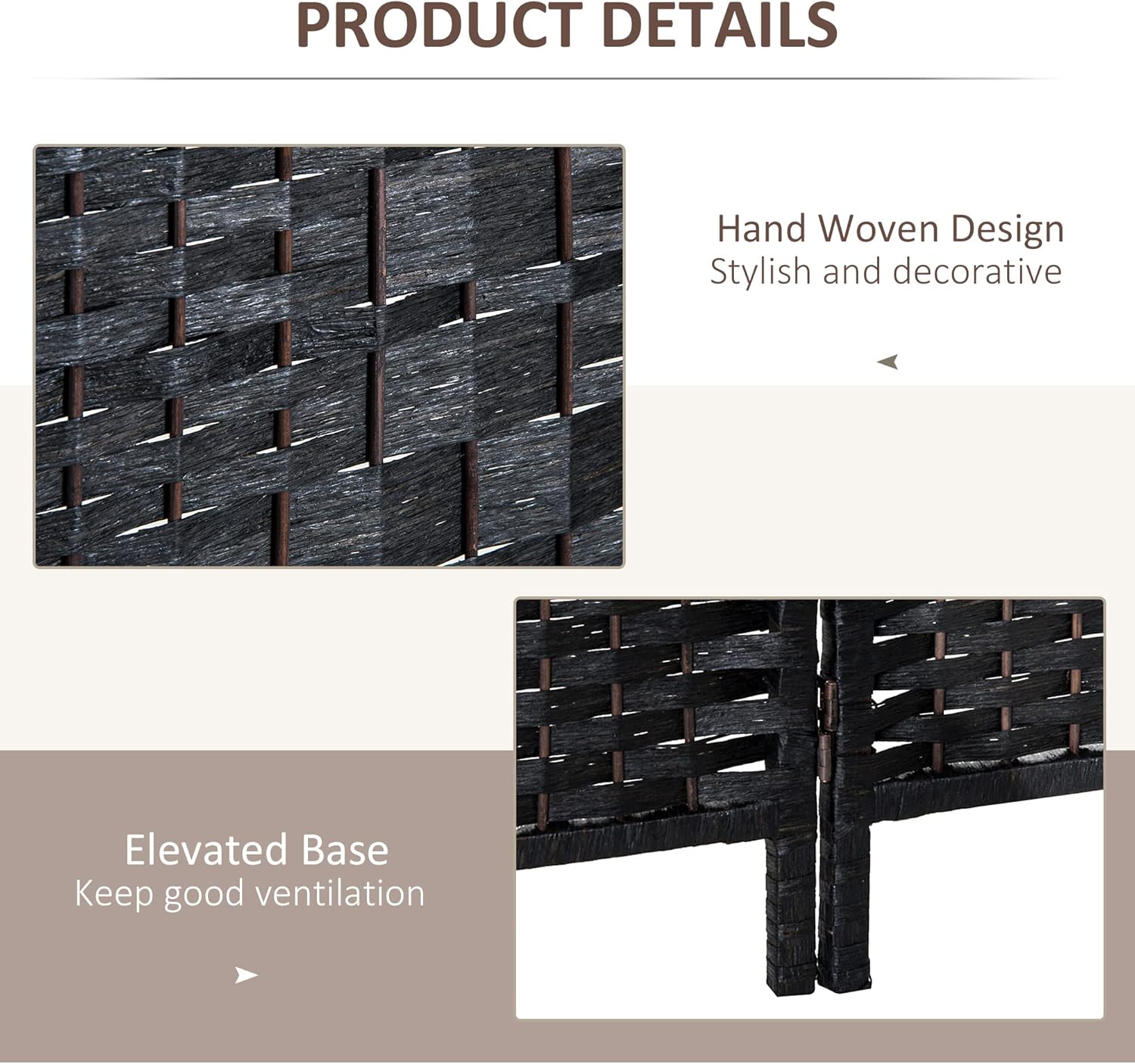 NicBex Room Divider 3 Panel Room Dividers with Wicker Weave Design Partition Room Dividers and Folding Privacy Screens 6 FT Wall Divider for Office, Room Separation,53.25"W x 0.75"D x 70.75"H, Black - Lumora Desk