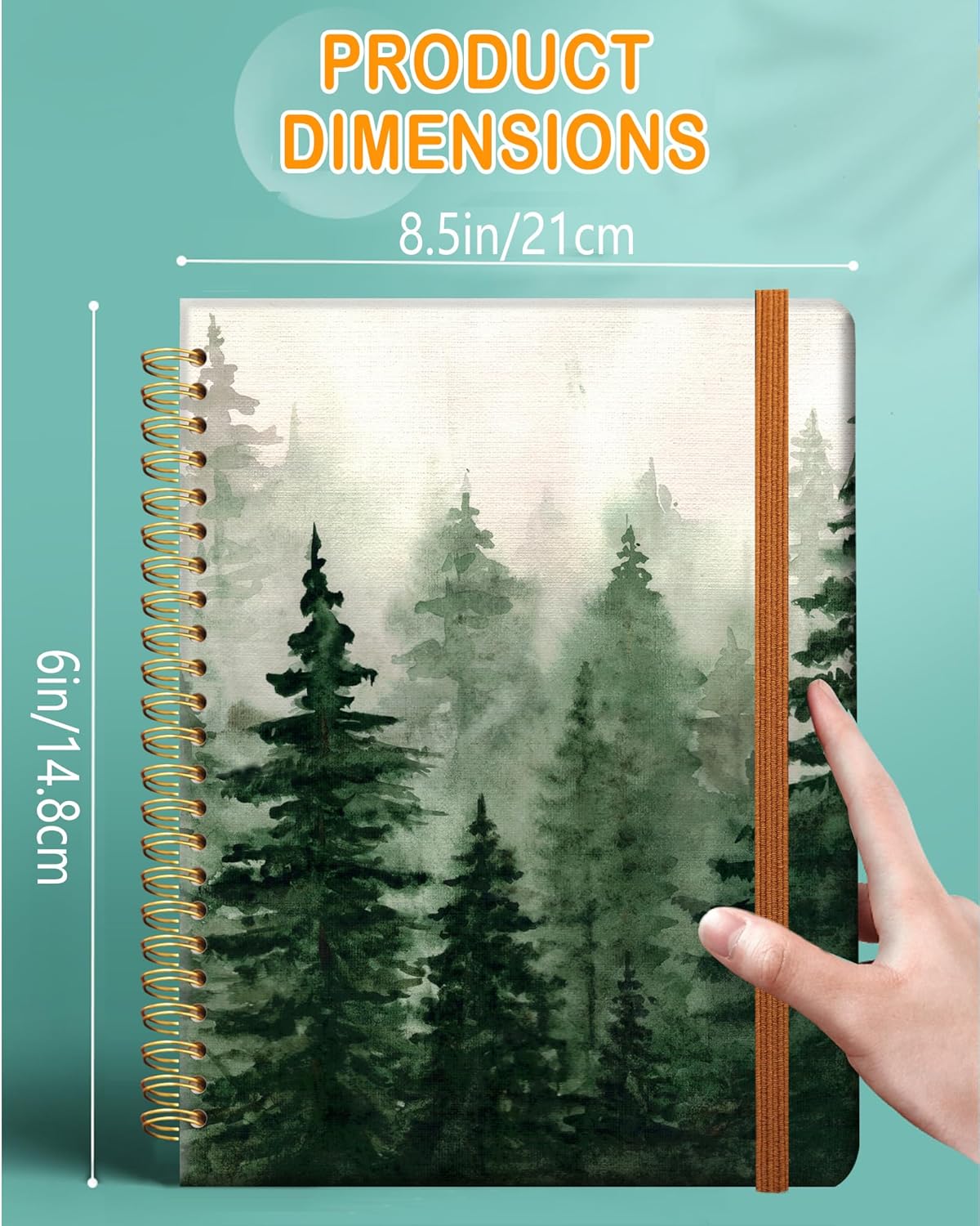 Ruled Spiral Writing Notebook,A5 Hardcover Lined College Journal for Women Lady,Fashion Puppy Watercolor Strong Twin-Wire Binding with Premium Paper,8.4" X 6",Perfect for School,Office,Home Gifts(Spruce Green Forest)