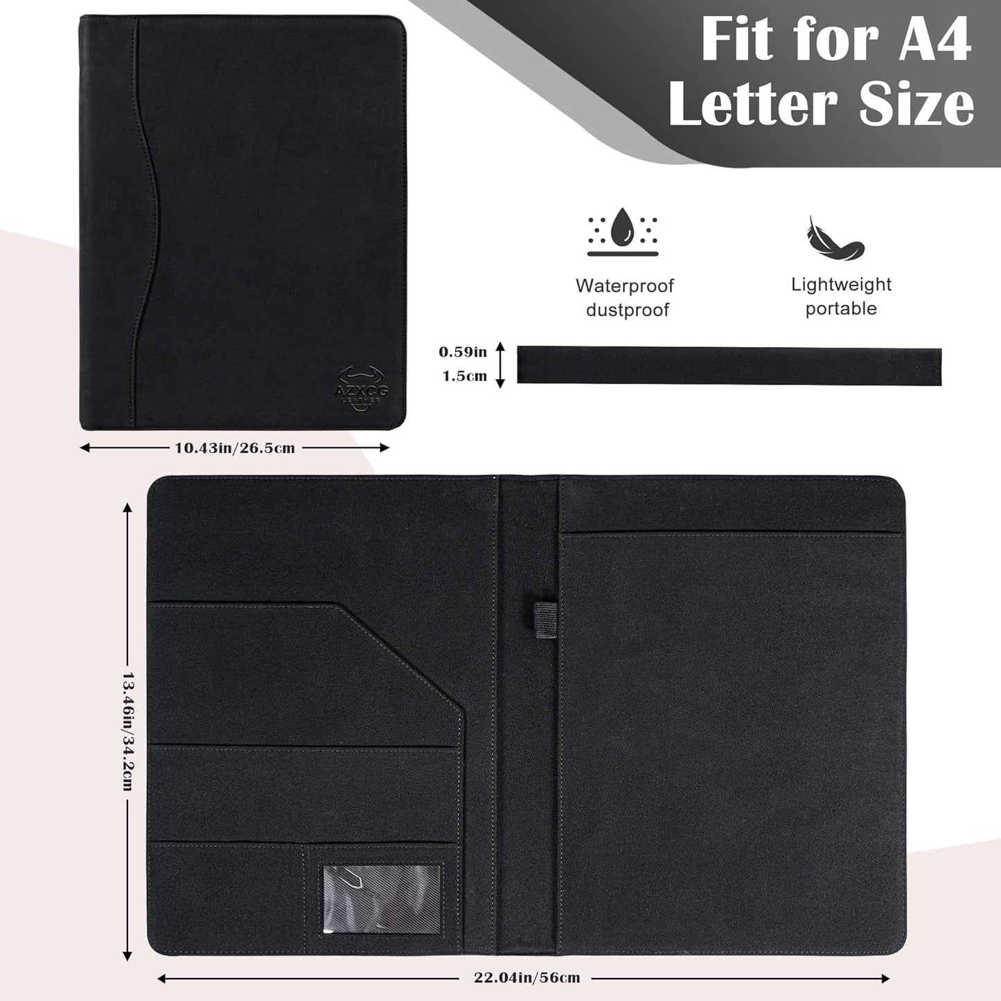 AZXCG Portfolio Binder,Leather Portfolio for Men and Women,Legal Pads Padfolio, Resume Folder with Card Holder,Professional Business Padfolio for Meetings and Interviews