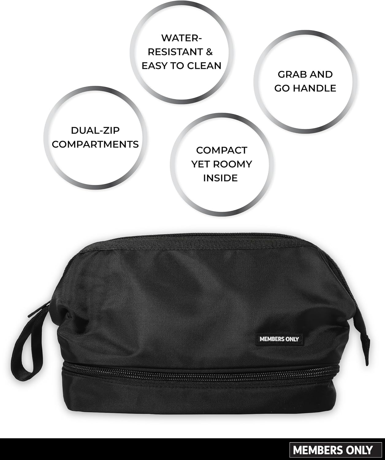Members Only Dual Dopp Kit Toiletry Bag, Mens Dopp Kit for Travel with Dual Compartments, Mens Toiletry Travel Bag