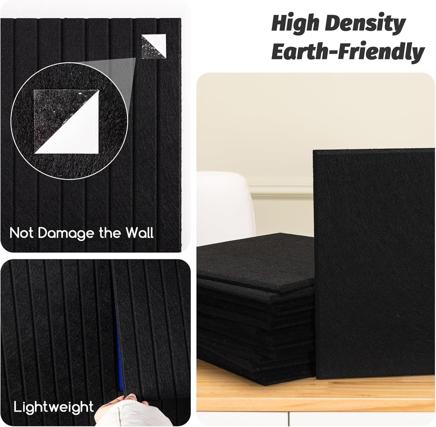 Large Cork Board Alternative, 12 Pack Felt Board with Safe Removable Adhesive Tabs Felt Wall Tiles, Large Cork Boards for Walls, Cork Board for Home Office, Pin Boards for Walls, Stripe Black