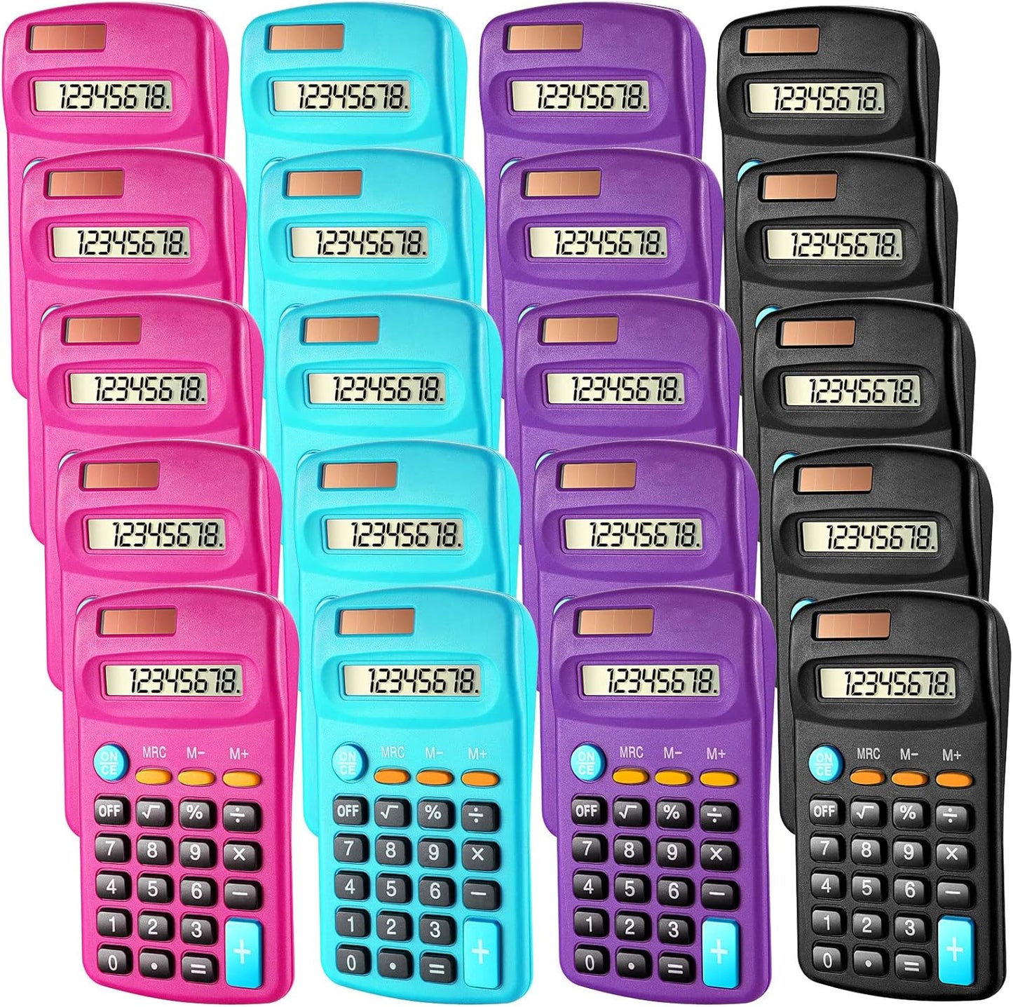 20 Packs Pocket Size Mini Basic Calculators for Students 8 Digit Display Solar Battery Dual Power Small Calculators for Desktop Home Office School Students Kids, 4 Colors