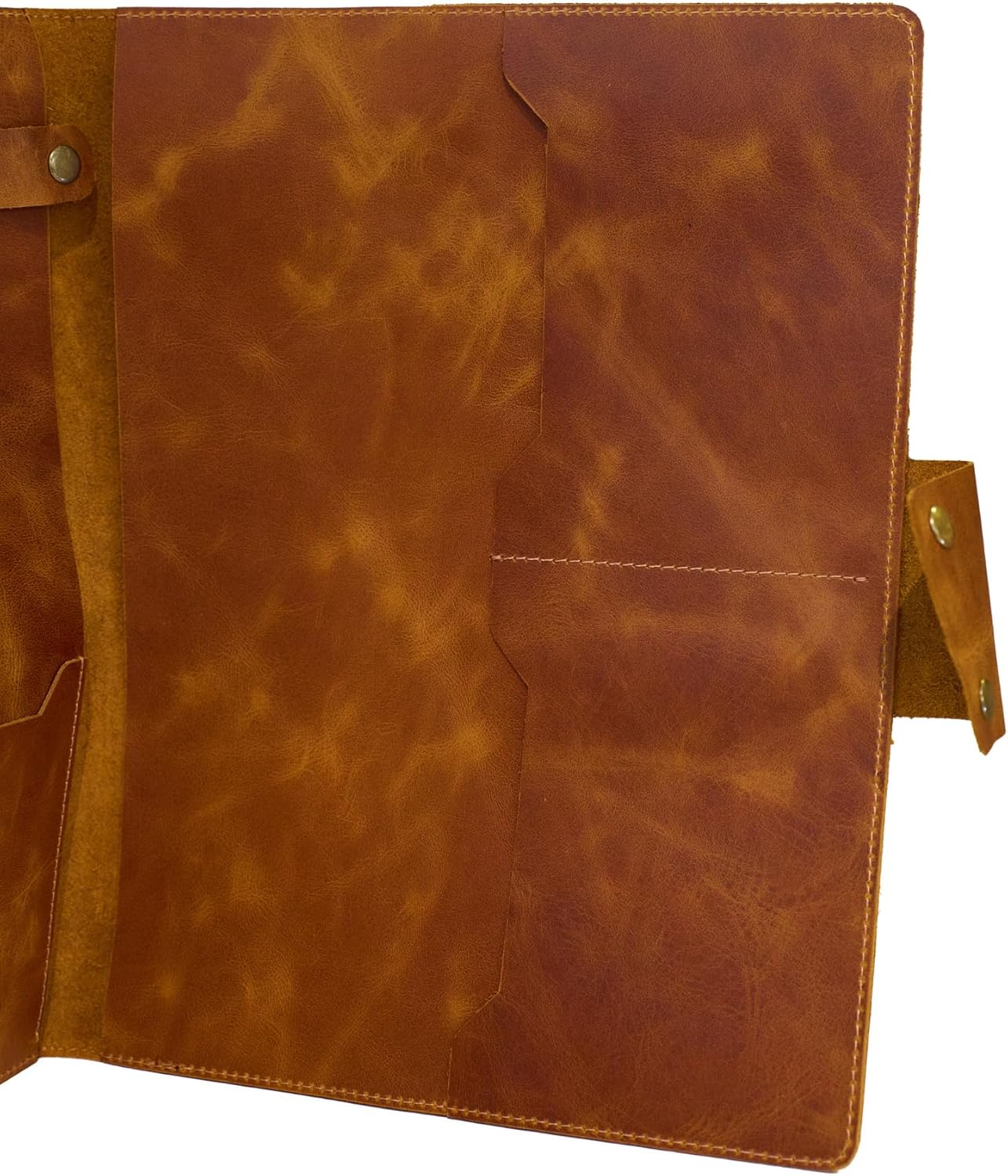 Leather Portfolio Folder - Genuine Leather Document Organizer with Multiple Pockets and Pen Holder – Business Padfolio for A4 Letter Size Papers, Professional Resume or Meeting Use (Whiskey)