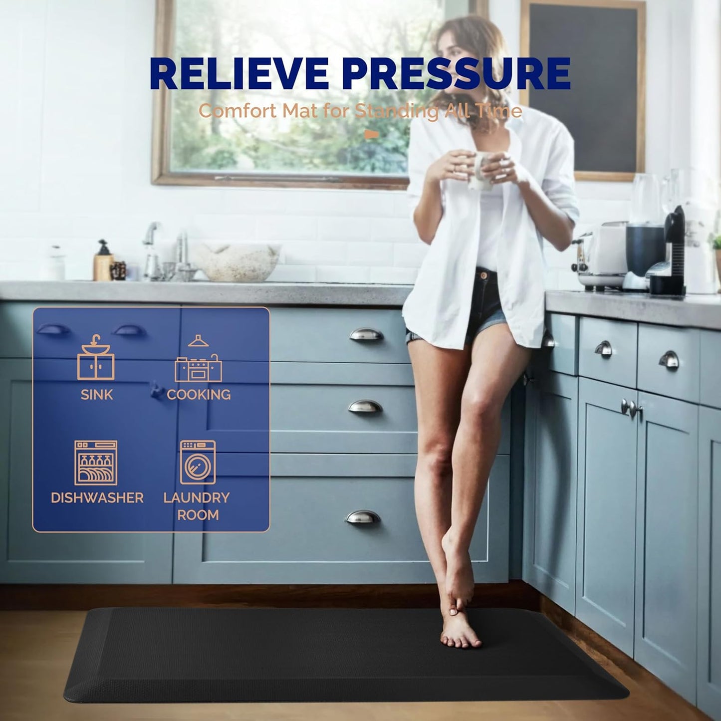 FEATOL Anti Fatigue Mat for Standing, 9/10 Extra Thick Ergonomic Standing Desk Mat, Comfort & Durable Memory Foam Standing Mat at Home,Office All Day (24" x 36", Black)