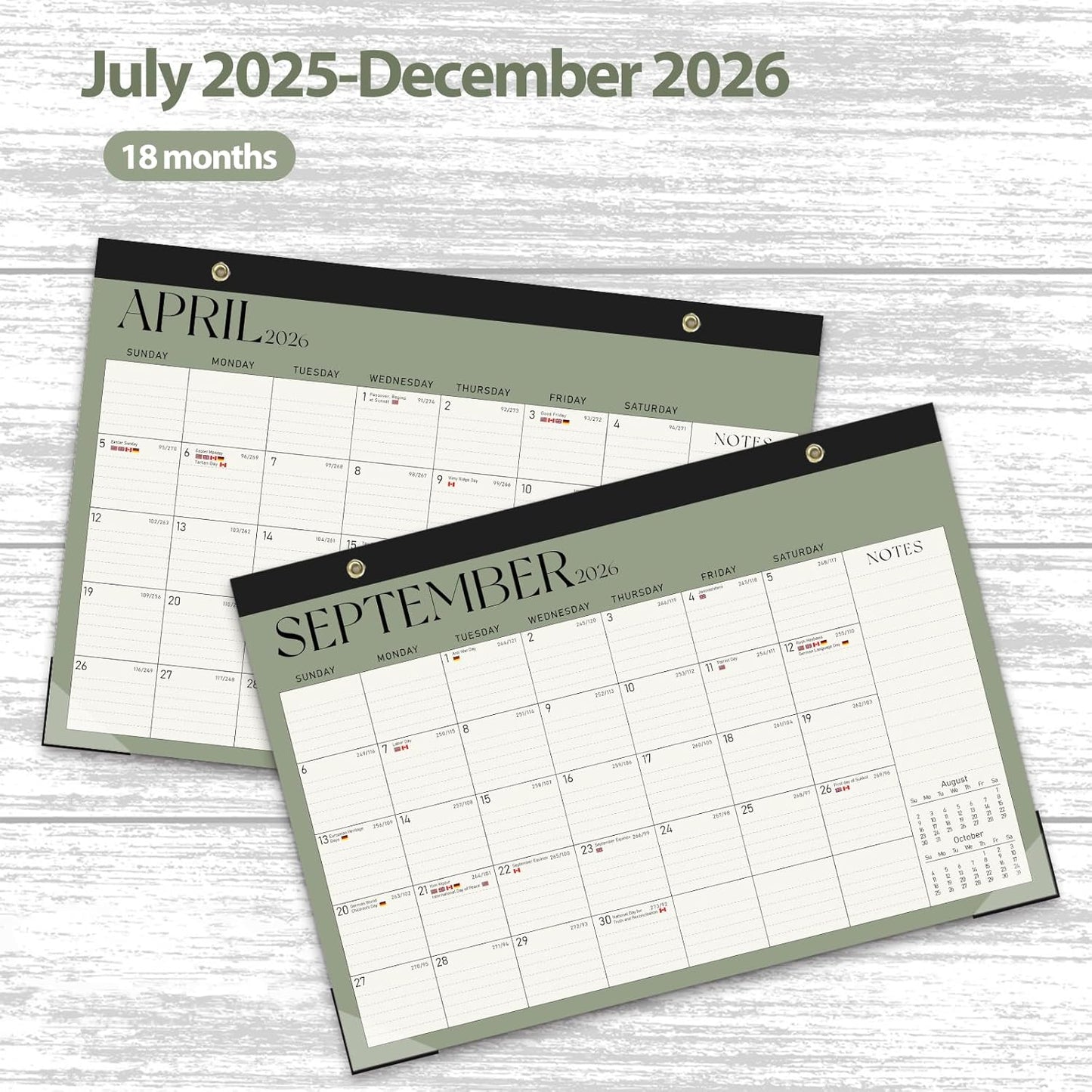 Calendar 2025-2026, Monthly Desktop Large Calendar (July 2025 - December 2026) Desk Wall Planner for Family Office Teacher School, 17" x 12" Green